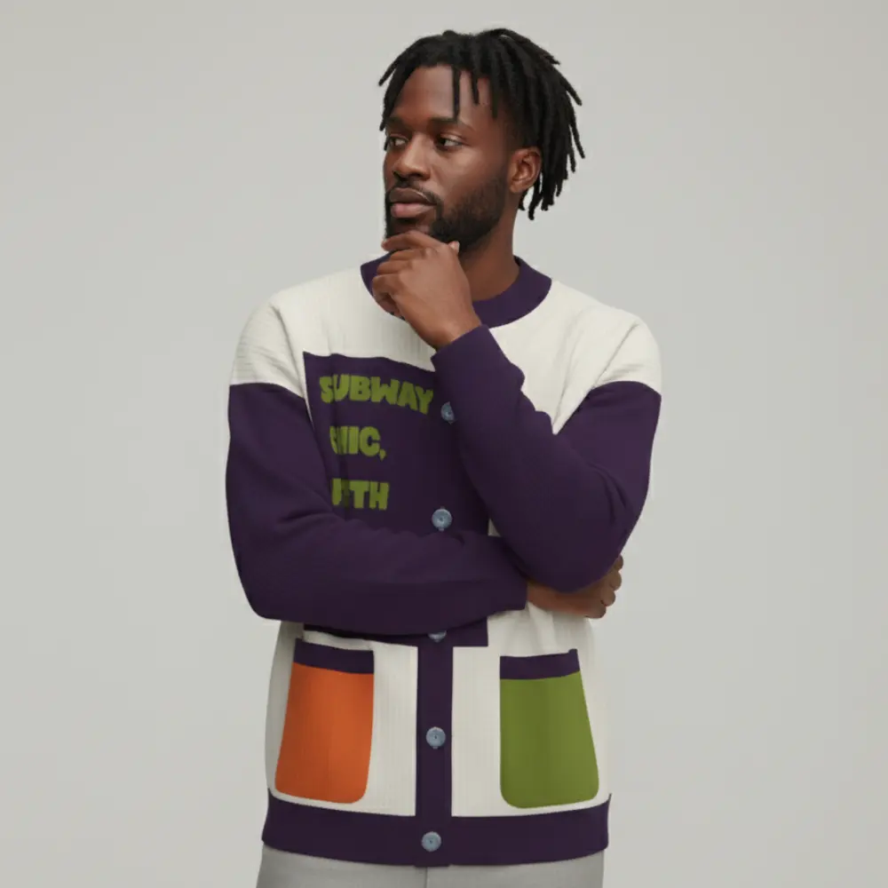 Cardigan Cashmere Color Block Patchwork Long Sleeve Off White by BYMANYC ® New York