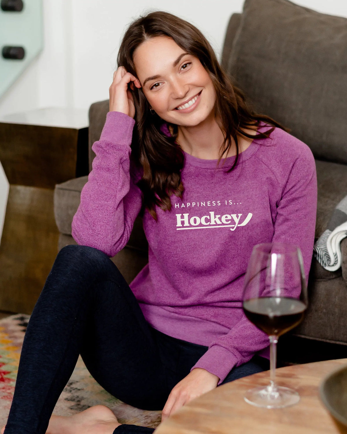 Women's Hockey Crew Sweatshirt, Plum by Hockey Collection