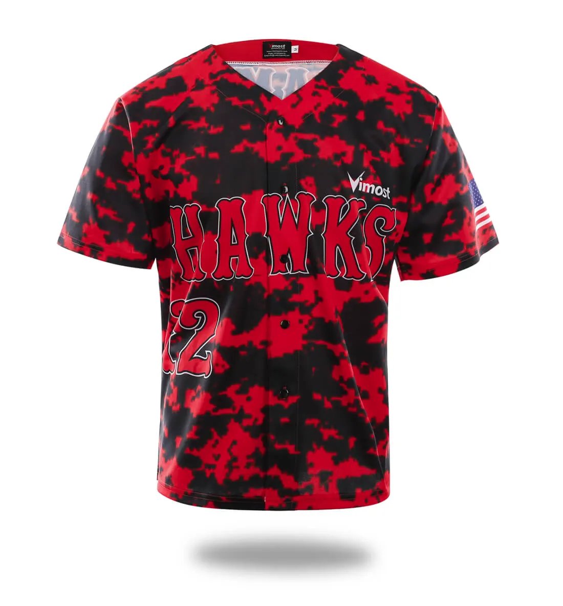 Custom Red Camo Baseball Jersey by Vimost Sportswear