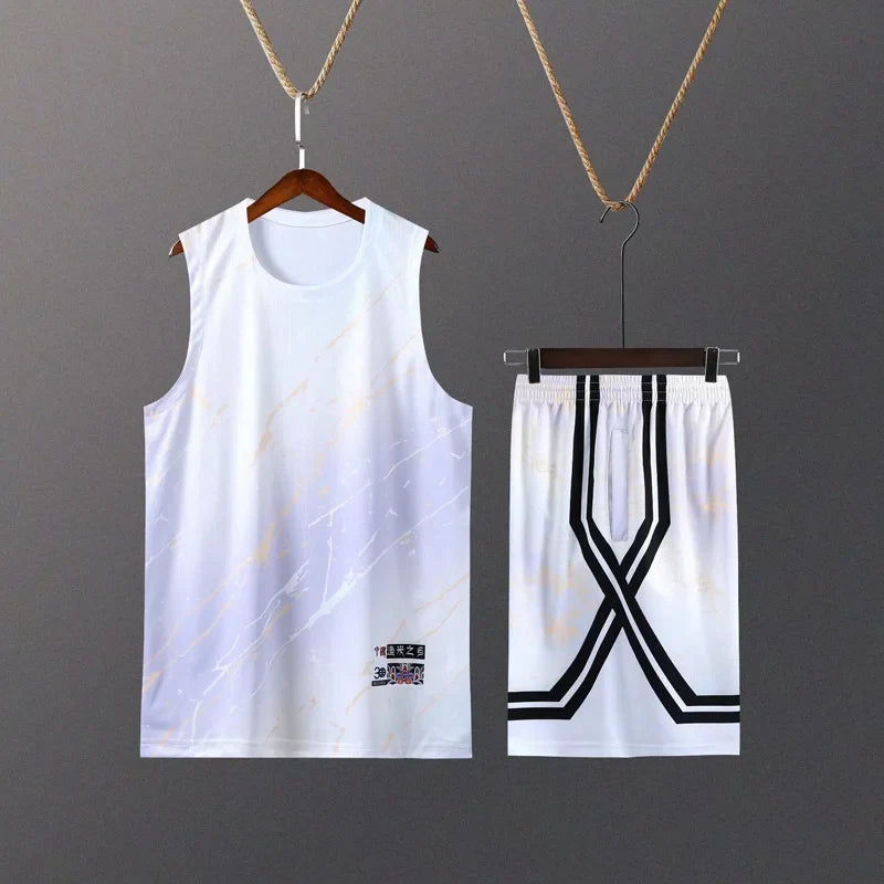 Kids Mens Custom Basketball Jersey Set Gradient Print Quick Dry Vest and Shorts Personalized Uniform by Vimost Shop
