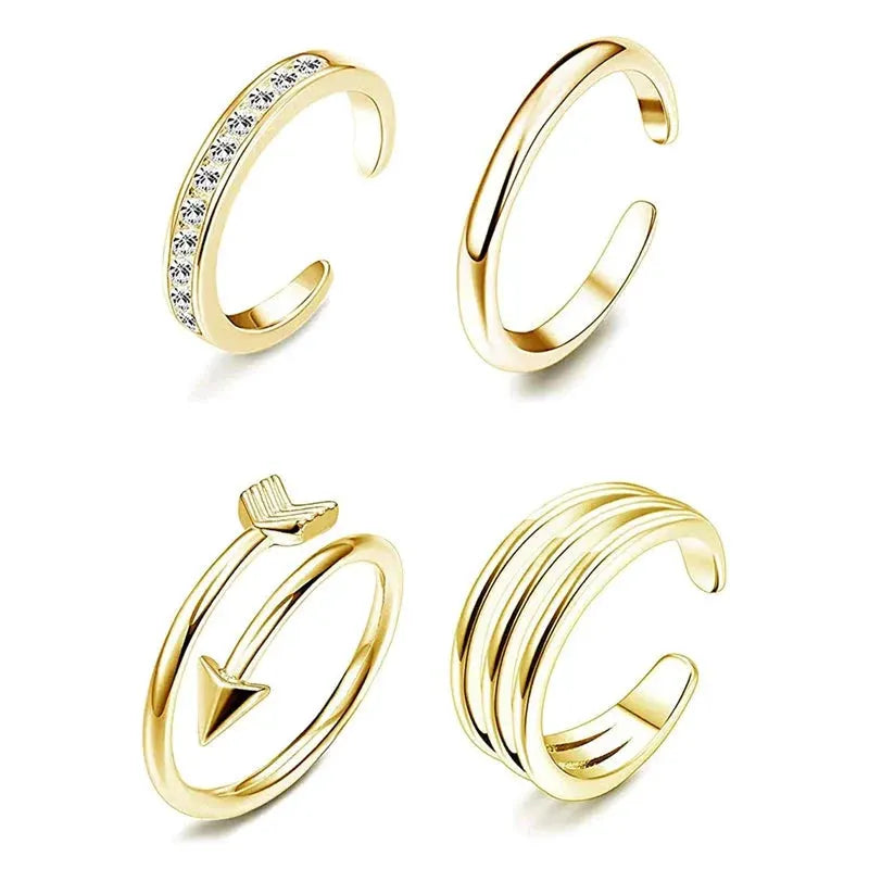 4Pcs Simple Alloy Crystal Foot Ring Adjustable Opening Toe Ring For Women Girl Summer Beach Vacation Jewelry Finger Ring by Maiden-Art