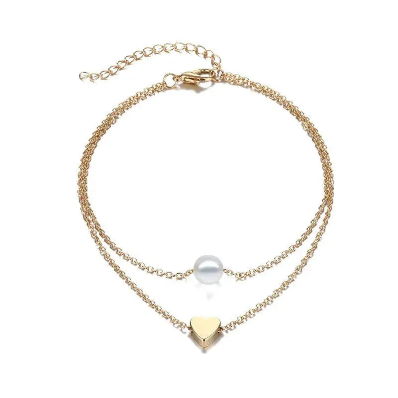 Trendy Beads Multilayer Summer Heart Anklet For Woman Bohemian Vintage Footwear Leg Bracelets 2021 Female Foot Jewelry Gifts New by Maiden-Art