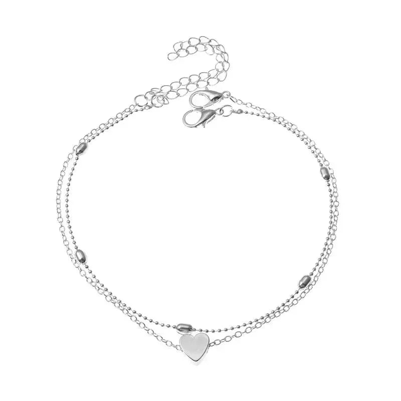 Trendy Beads Multilayer Summer Heart Anklet For Woman Bohemian Vintage Footwear Leg Bracelets 2021 Female Foot Jewelry Gifts New by Maiden-Art