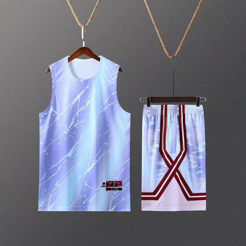 Kids Mens Custom Basketball Jersey Set Gradient Print Quick Dry Vest and Shorts Personalized Uniform by Vimost Shop