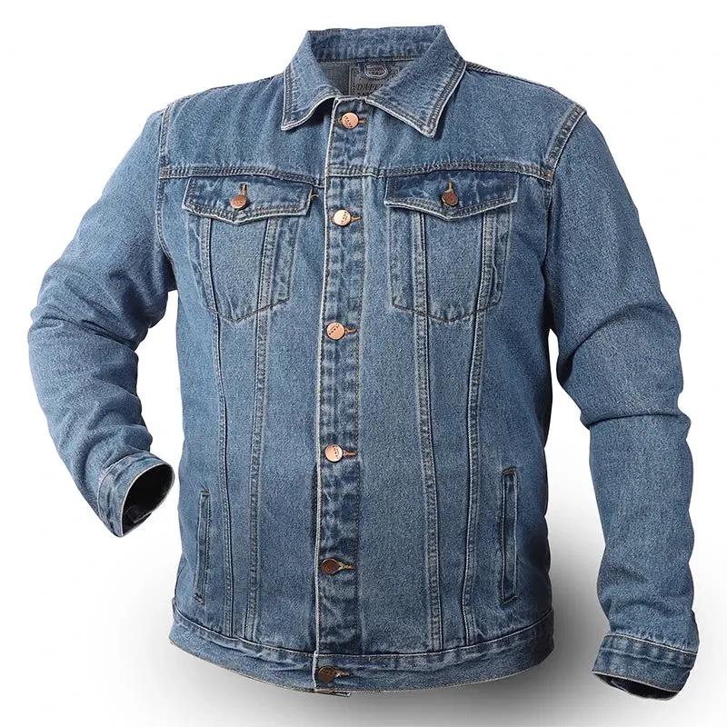 Men's Fashion Plus Size Light Blue Denim Trucker Jacket Outwear Oversized Jean Jacket by Vimost Shop