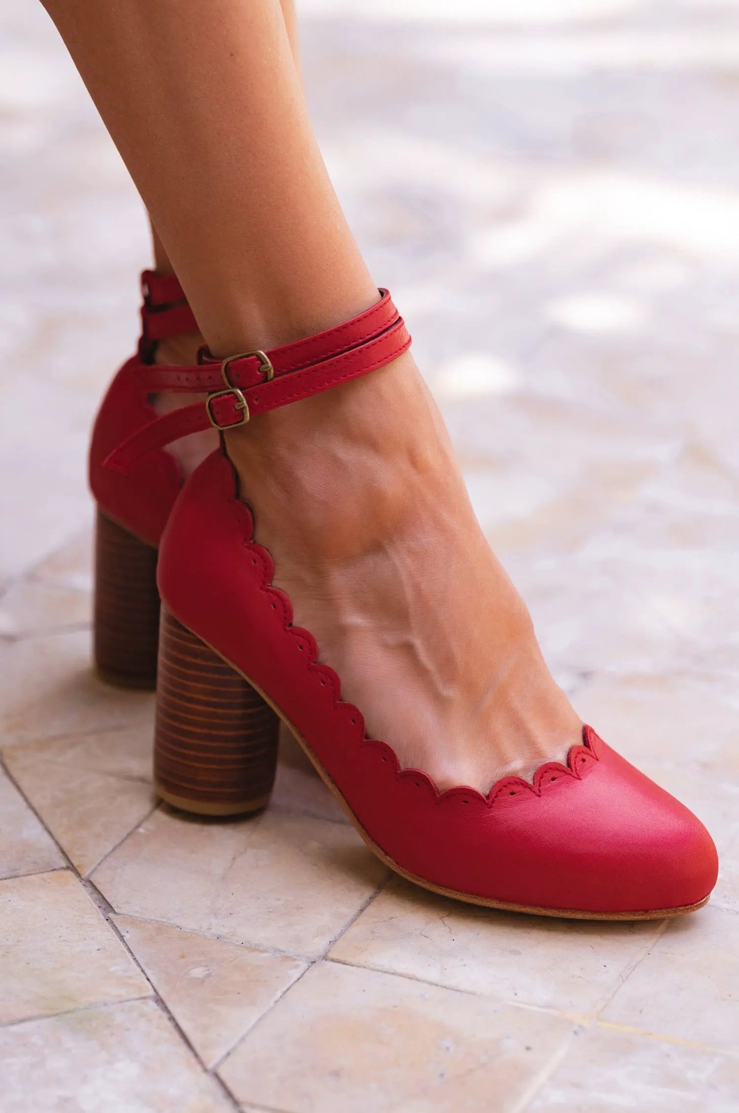 Hermosa Round Heel Leather Pumps by ELF