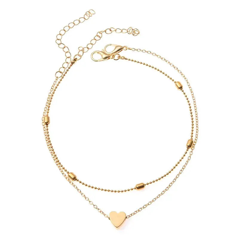Trendy Beads Multilayer Summer Heart Anklet For Woman Bohemian Vintage Footwear Leg Bracelets 2021 Female Foot Jewelry Gifts New by Maiden-Art