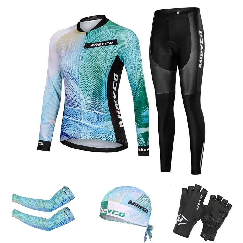 Women Long Sleeve Cycling Jersey Set MTB Bike Pants Kit Breathable Sportswear by Vimost Shop