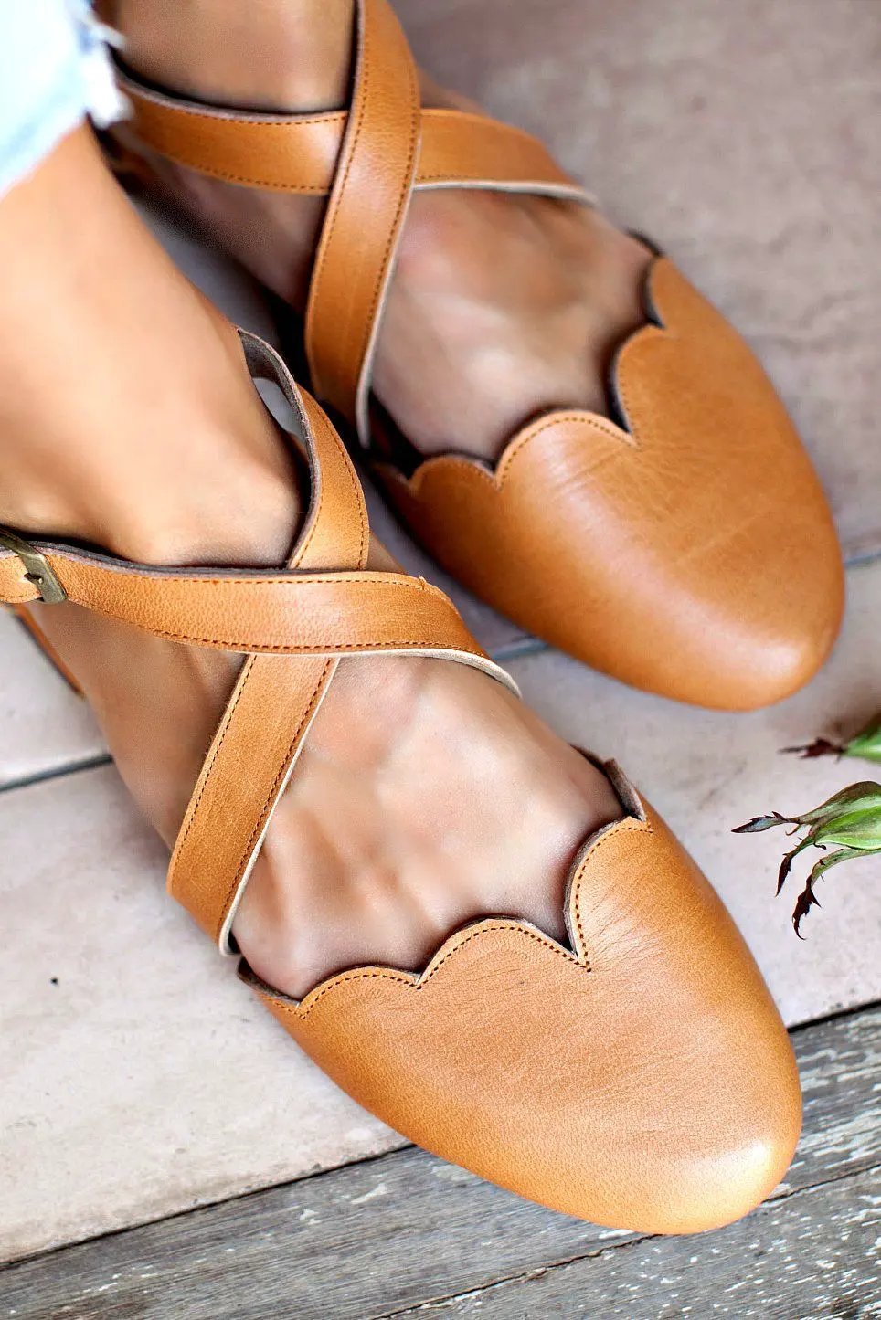 Mangrove Cross-Strap Leather Ballet Flats by ELF