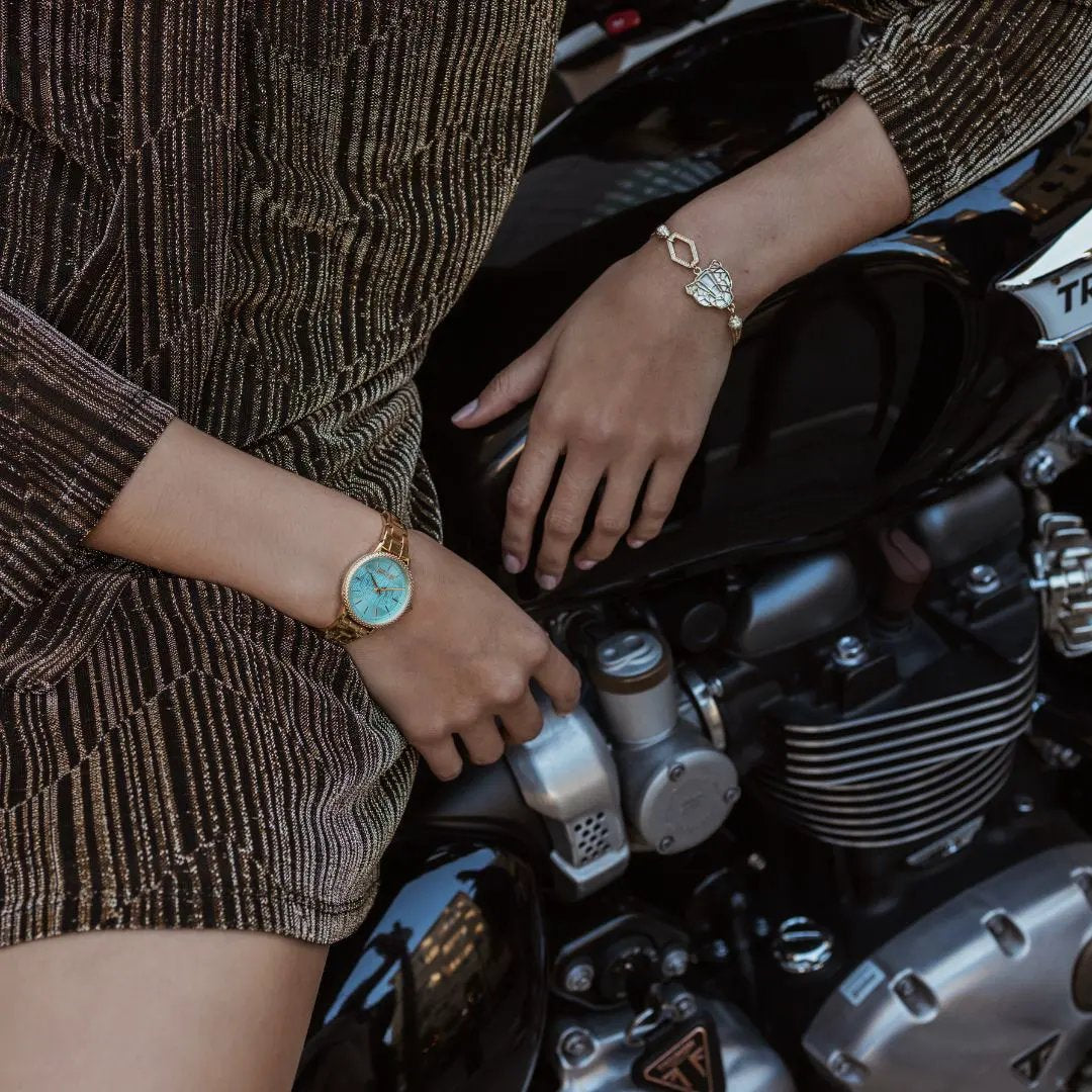 Just Cavalli Women's Gold Stainless Steel Watch, Turquoise Dial | Jc1l259m0065 by JUST CAVALLI
