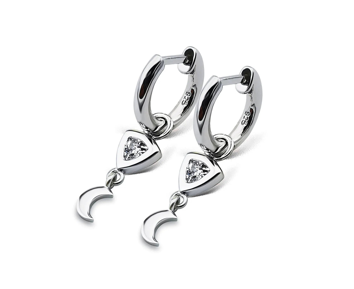 Jwls4u Moon Silver Earrings With Trillion Stone Classic Style For Trendsetters by Jwls4u