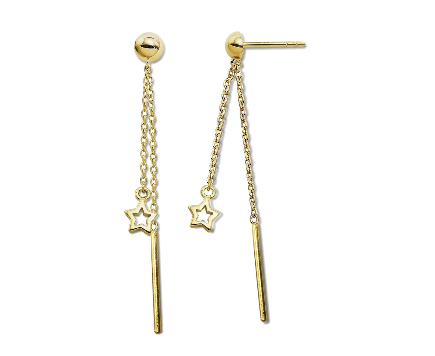 Oorhangers met ster en staafje aan ketting Goudkleur JE039G by Jwls4u