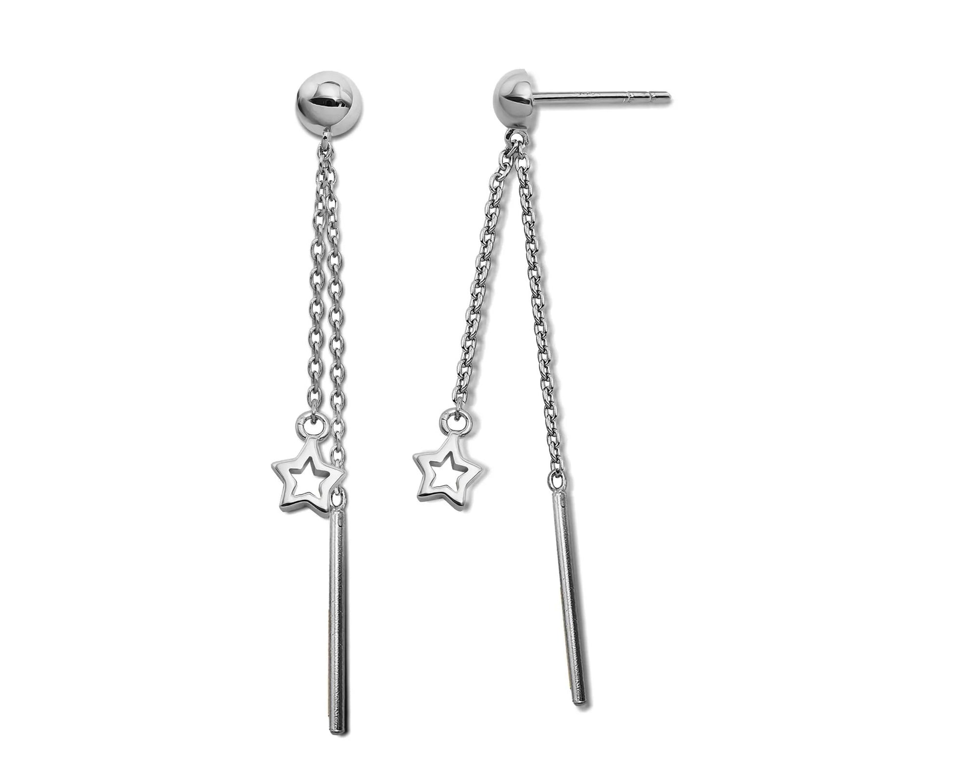 Oorhangers met Ster en Staafje aan ketting zilver JE039S by Jwls4u