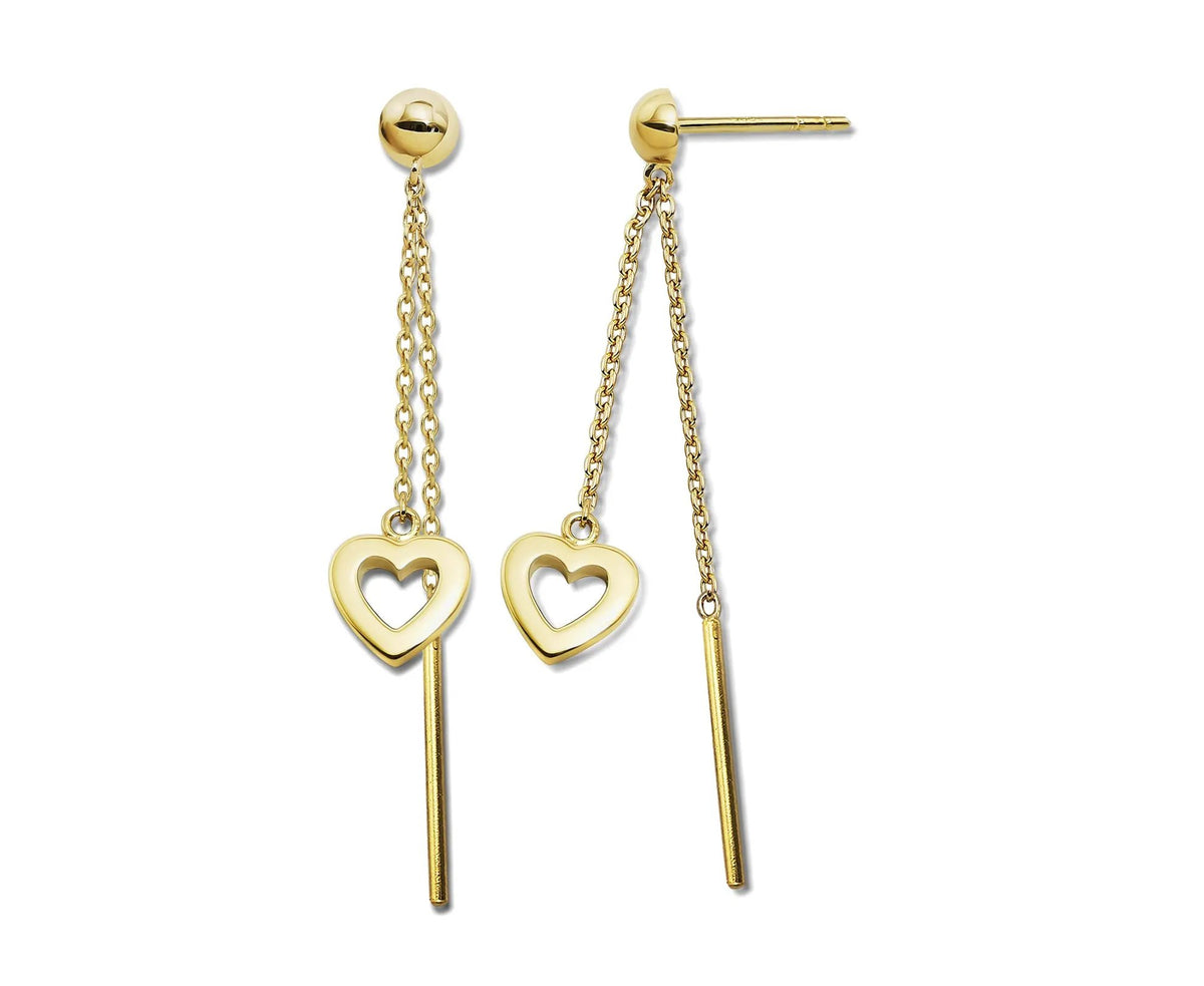 Oorhangers met Open Hartje en Staafje aan Ketting Goudkleur JE041G by Jwls4u