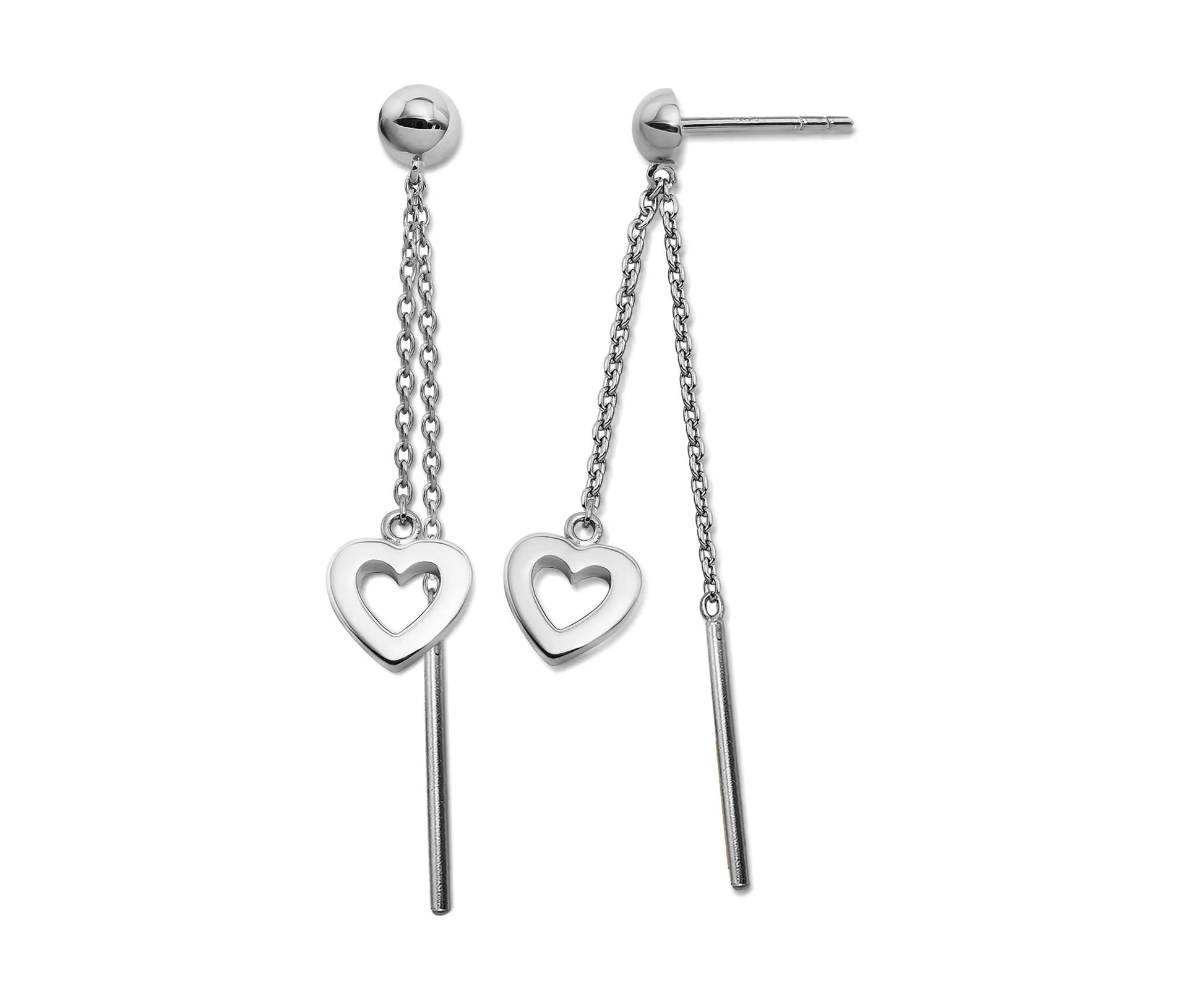 Oorhangers met Open hartje en staafje aan ketting zilver JE041S by Jwls4u