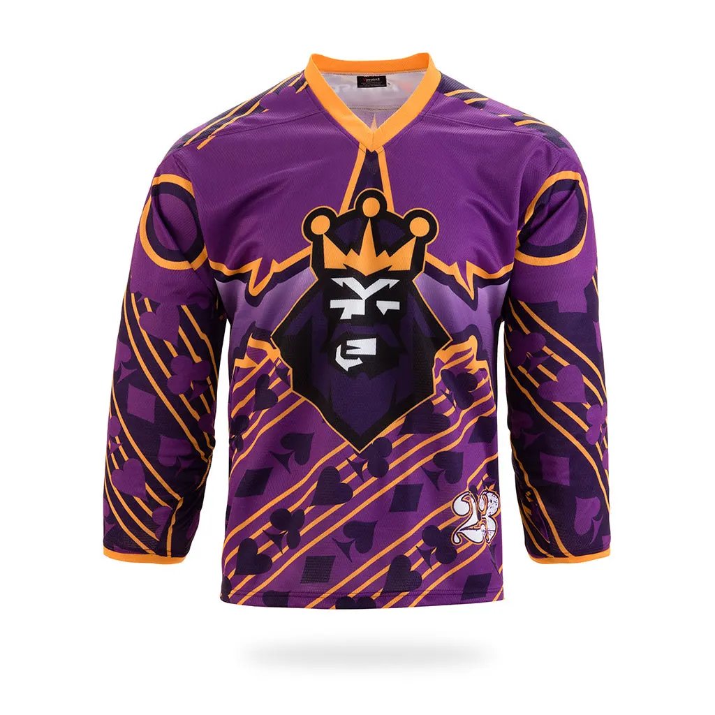 Custom Purple Jester Graphic Ice Hockey Jersey by Vimost Sportswear