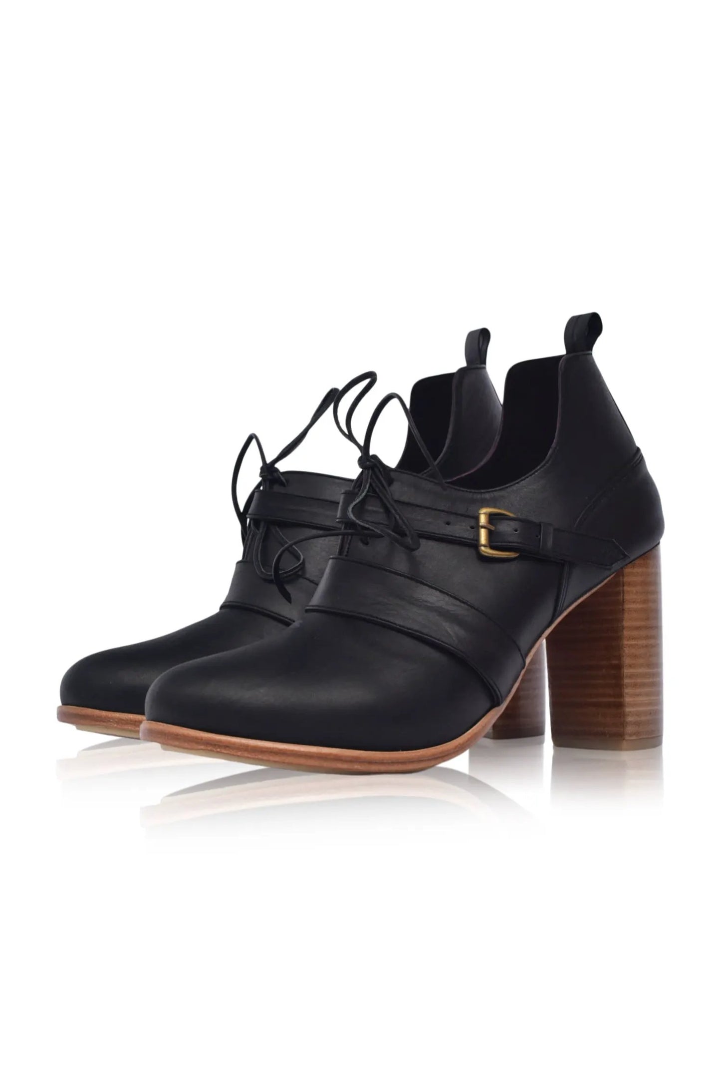 Josephine Lace-Up Leather Heel Booties by ELF