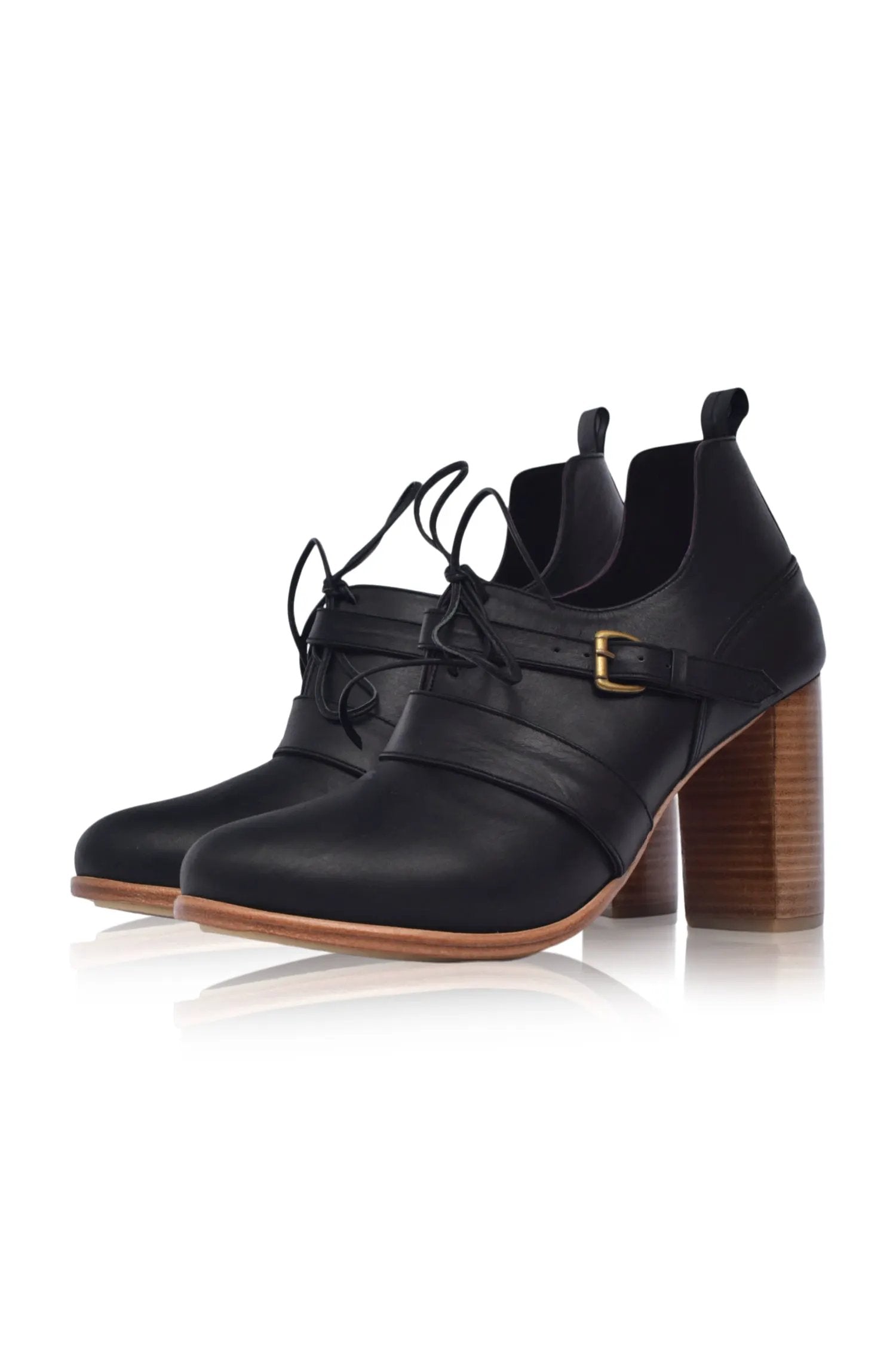 Josephine Lace-Up Leather Heel Booties by ELF