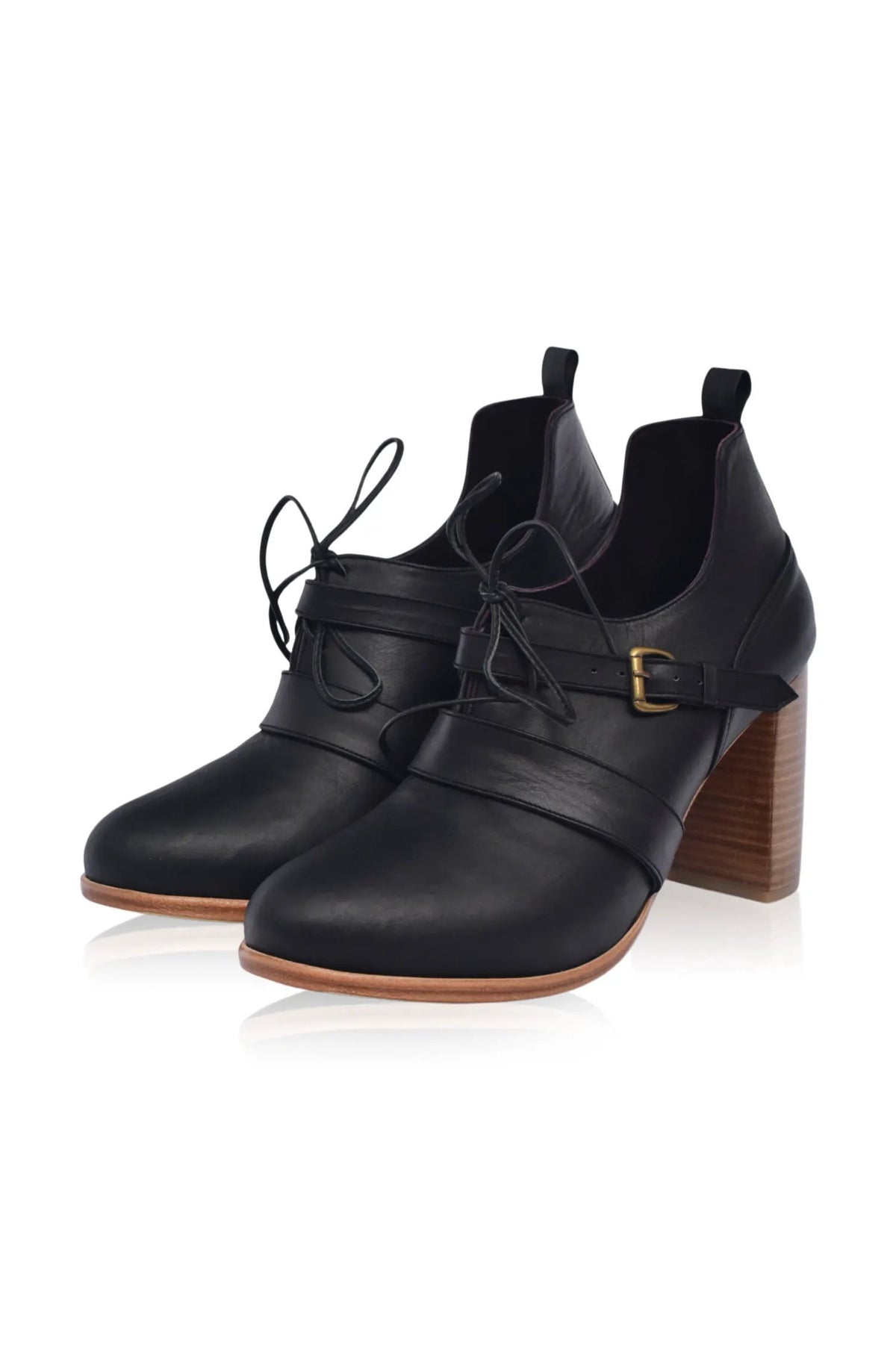 Josephine Lace-Up Leather Heel Booties by ELF