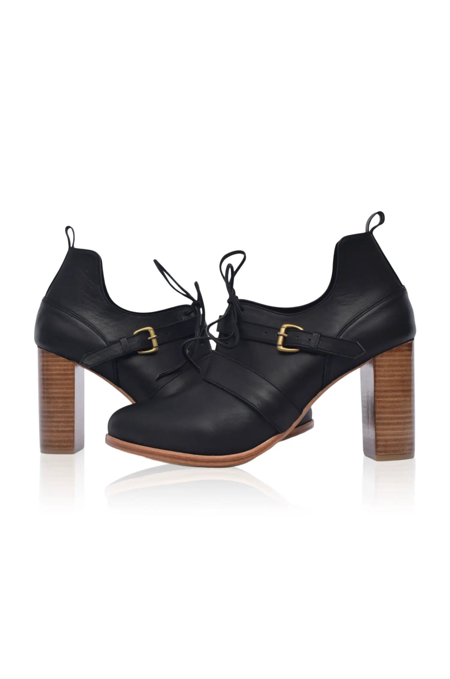 Josephine Lace-Up Leather Heel Booties by ELF