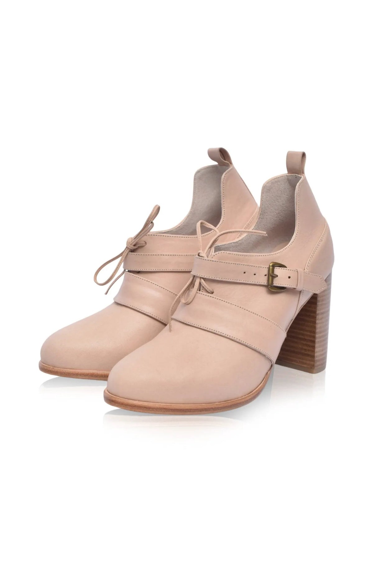 Josephine Lace-Up Leather Heel Booties by ELF