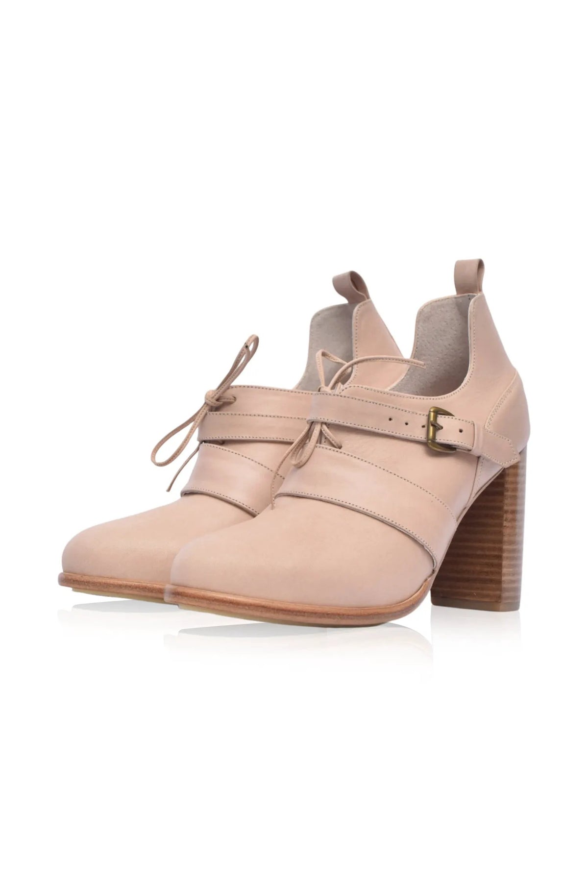 Josephine Lace-Up Leather Heel Booties by ELF