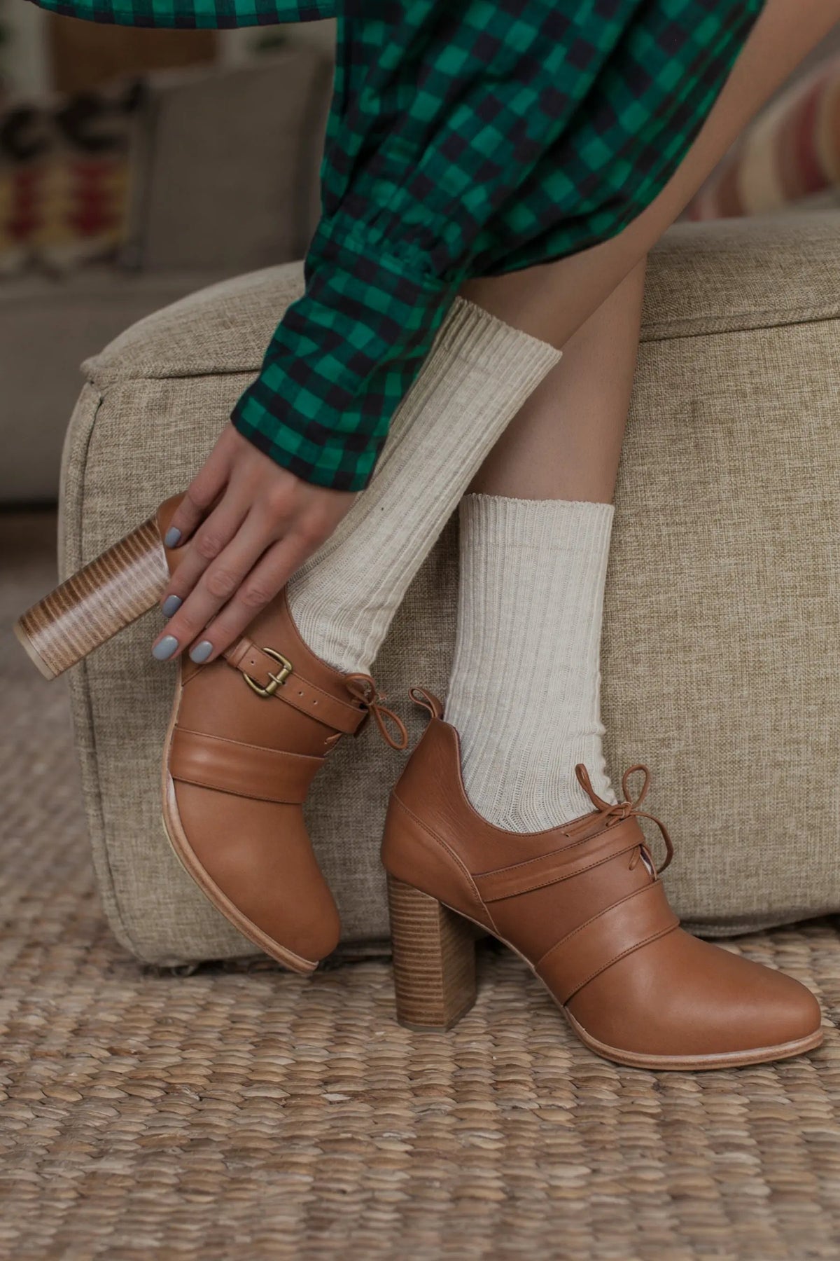 Josephine Lace-Up Leather Heel Booties by ELF