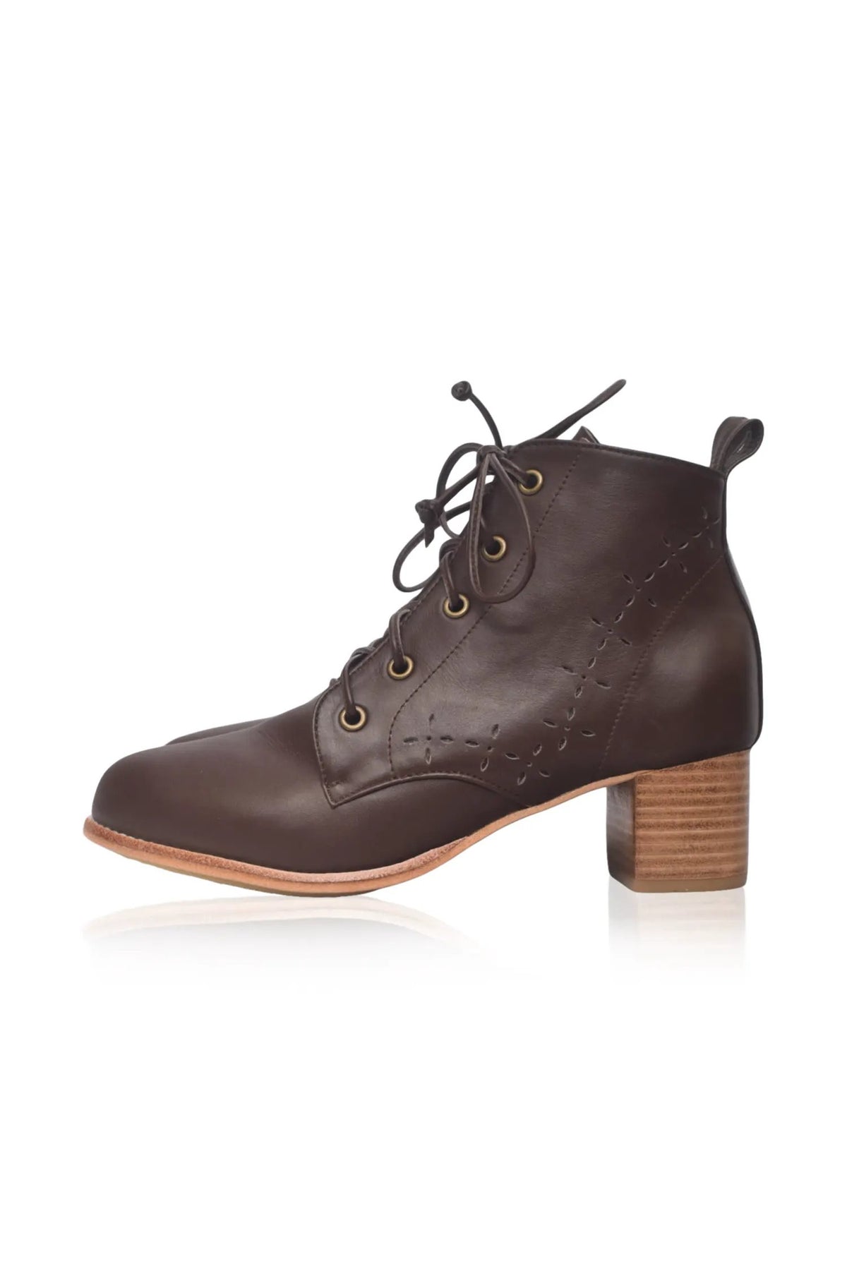 Artisan ELF Lace Up Leather Booties Featuring Leaf Cutouts For Her by ELF