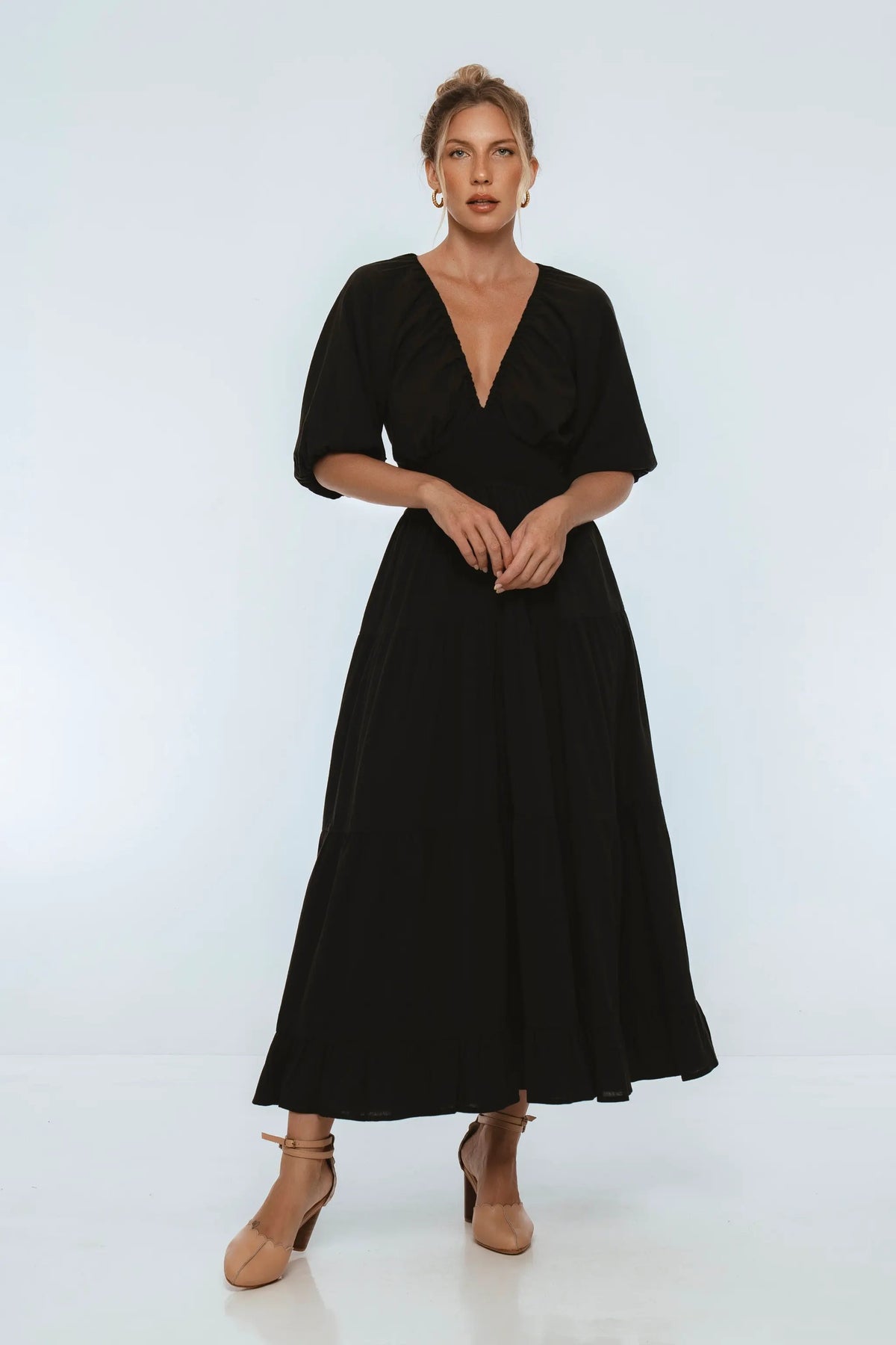 Lucienne Smocked Linen Maxi Dress by ELF