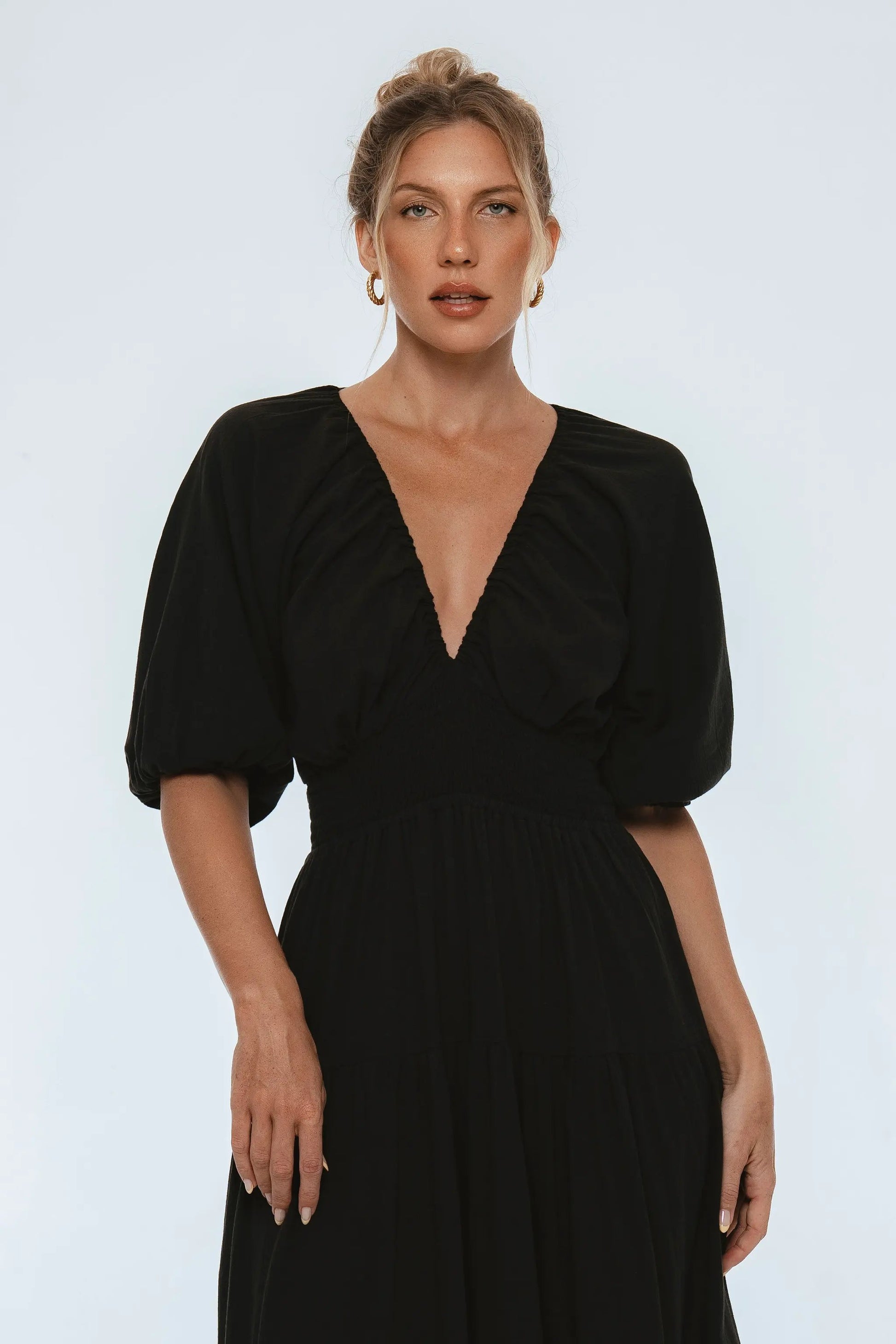 Lucienne Smocked Linen Maxi Dress by ELF