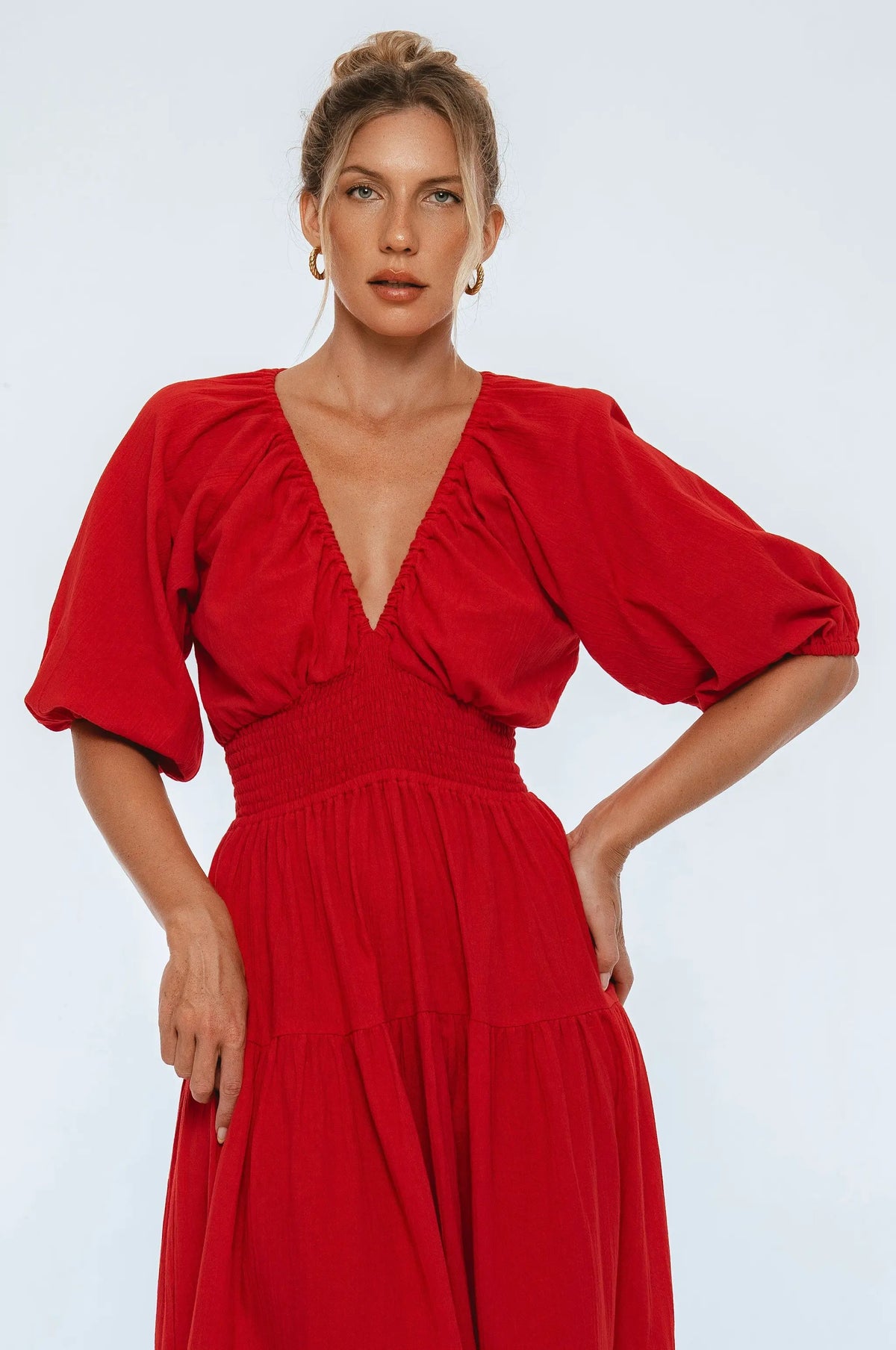 Lucienne Smocked Linen Maxi Dress by ELF