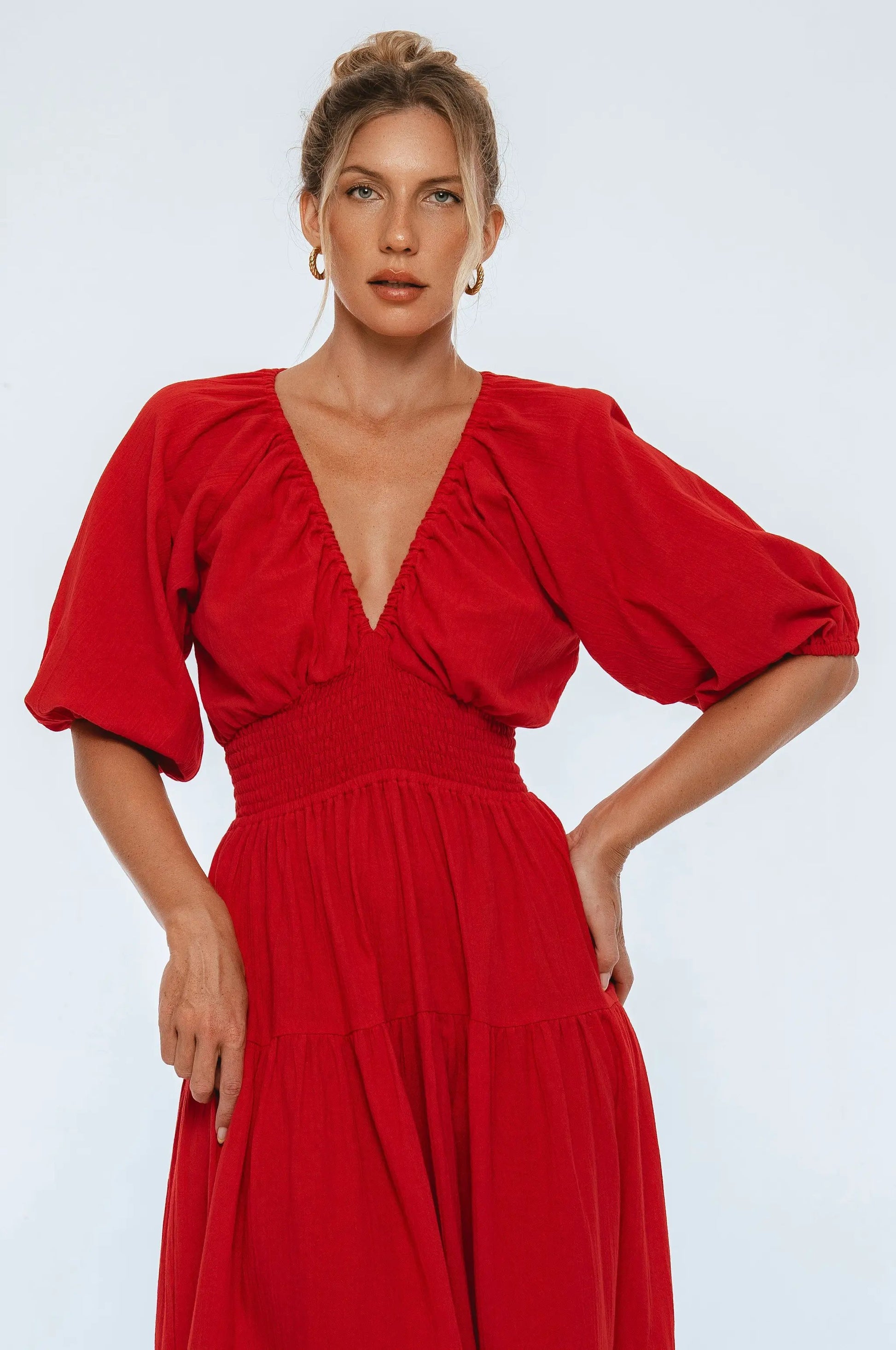 Lucienne Smocked Linen Maxi Dress by ELF