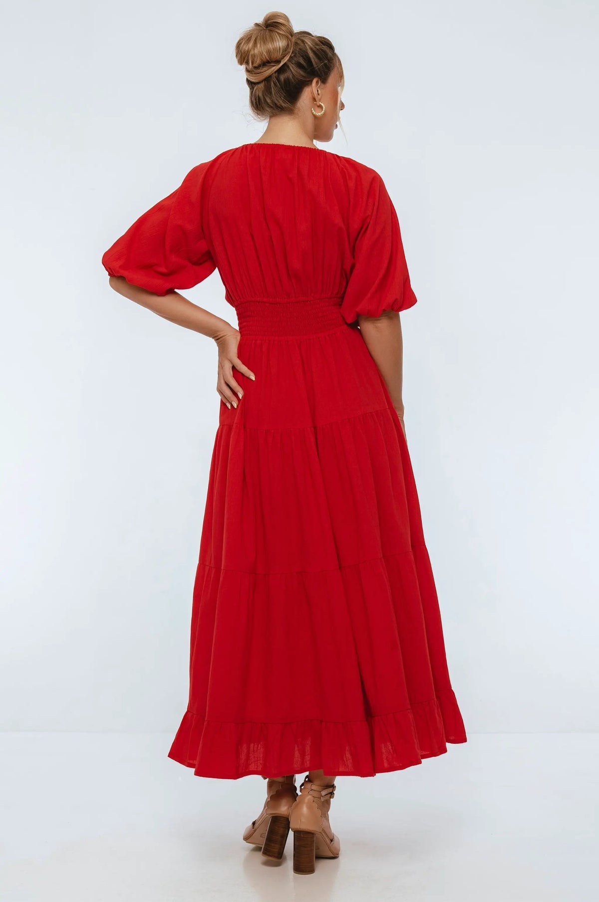 Lucienne Smocked Linen Maxi Dress by ELF