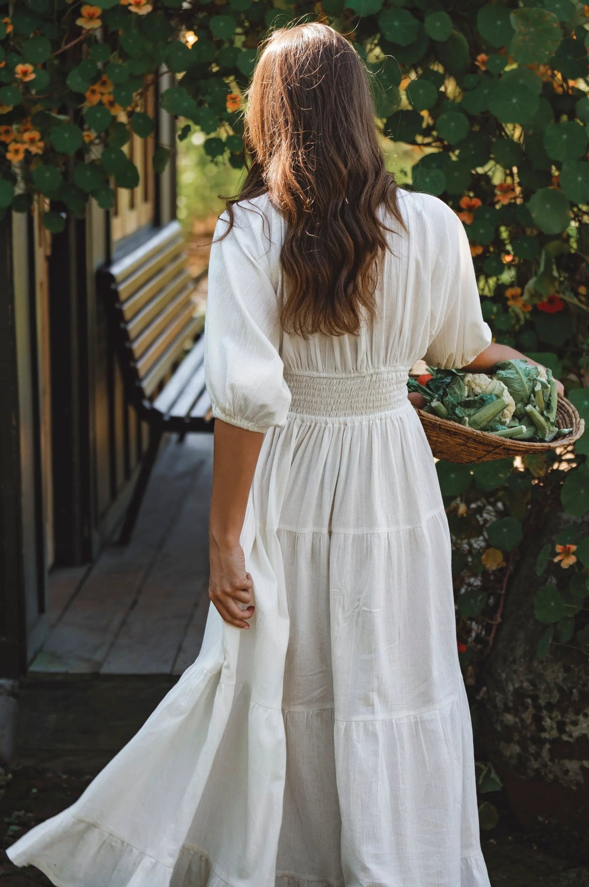 Lucienne Smocked Linen Maxi Dress by ELF