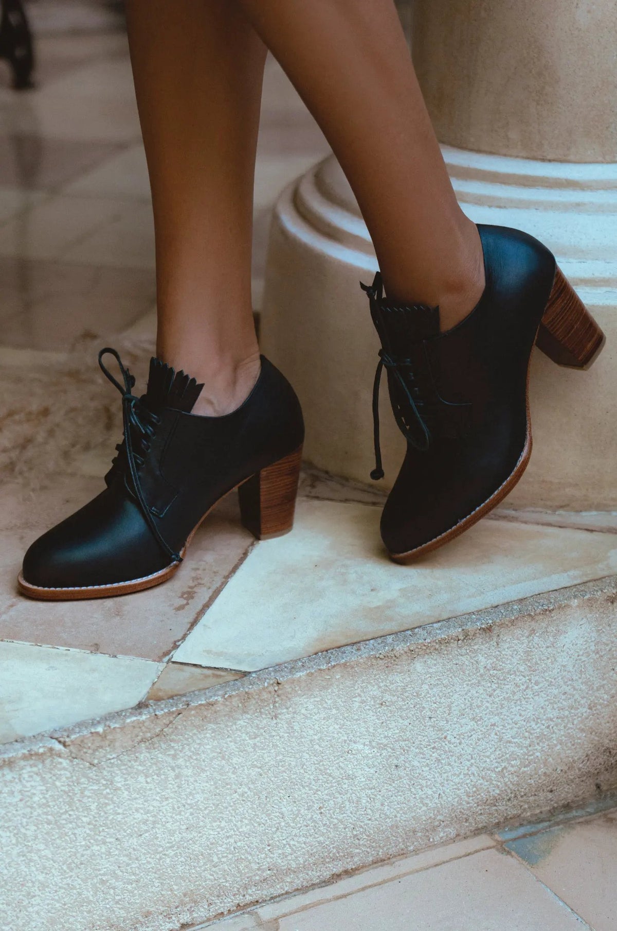 Lyon Lace-Up Leather Oxford Heels by ELF