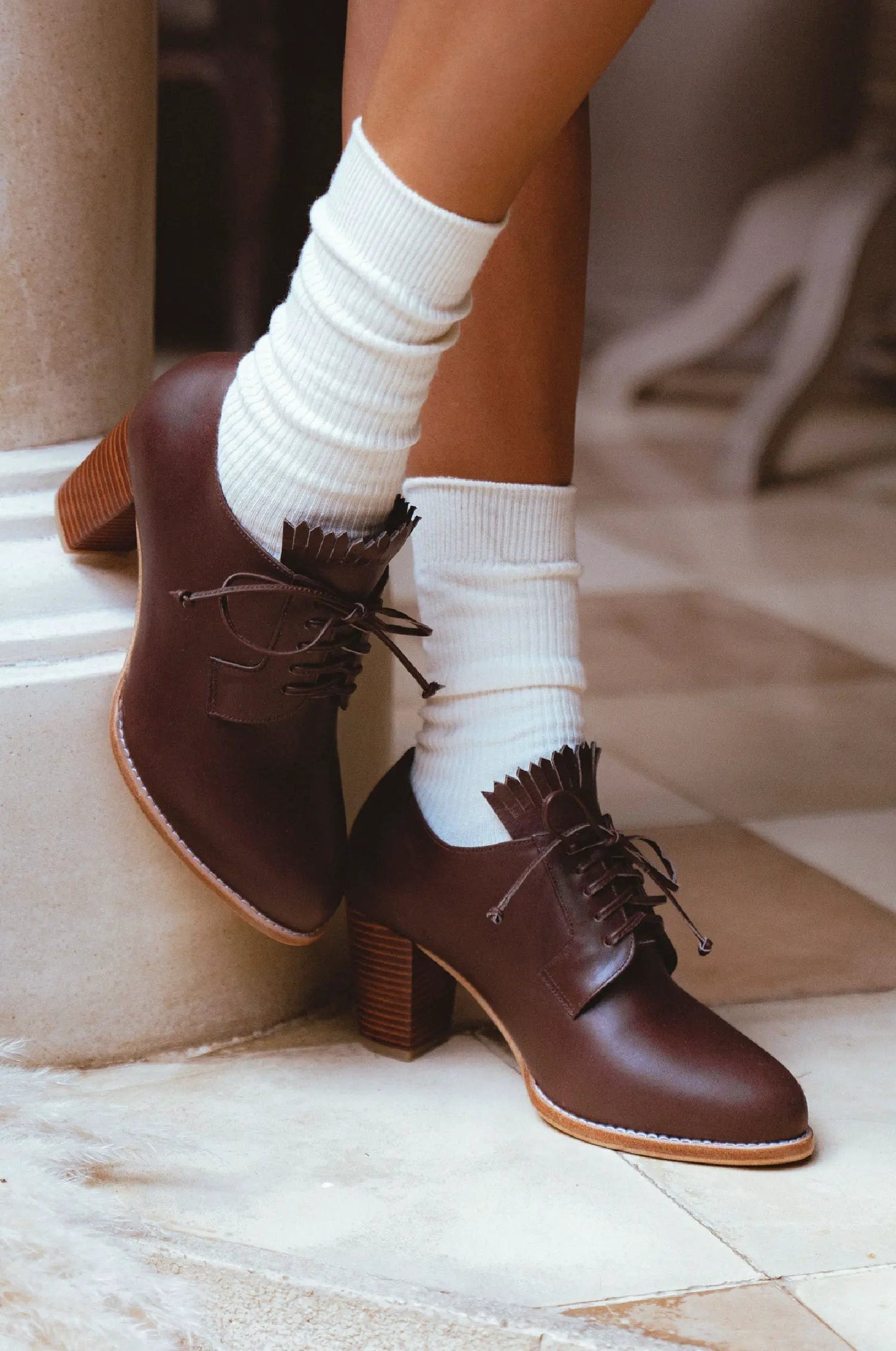 Lyon Lace-Up Leather Oxford Heels by ELF