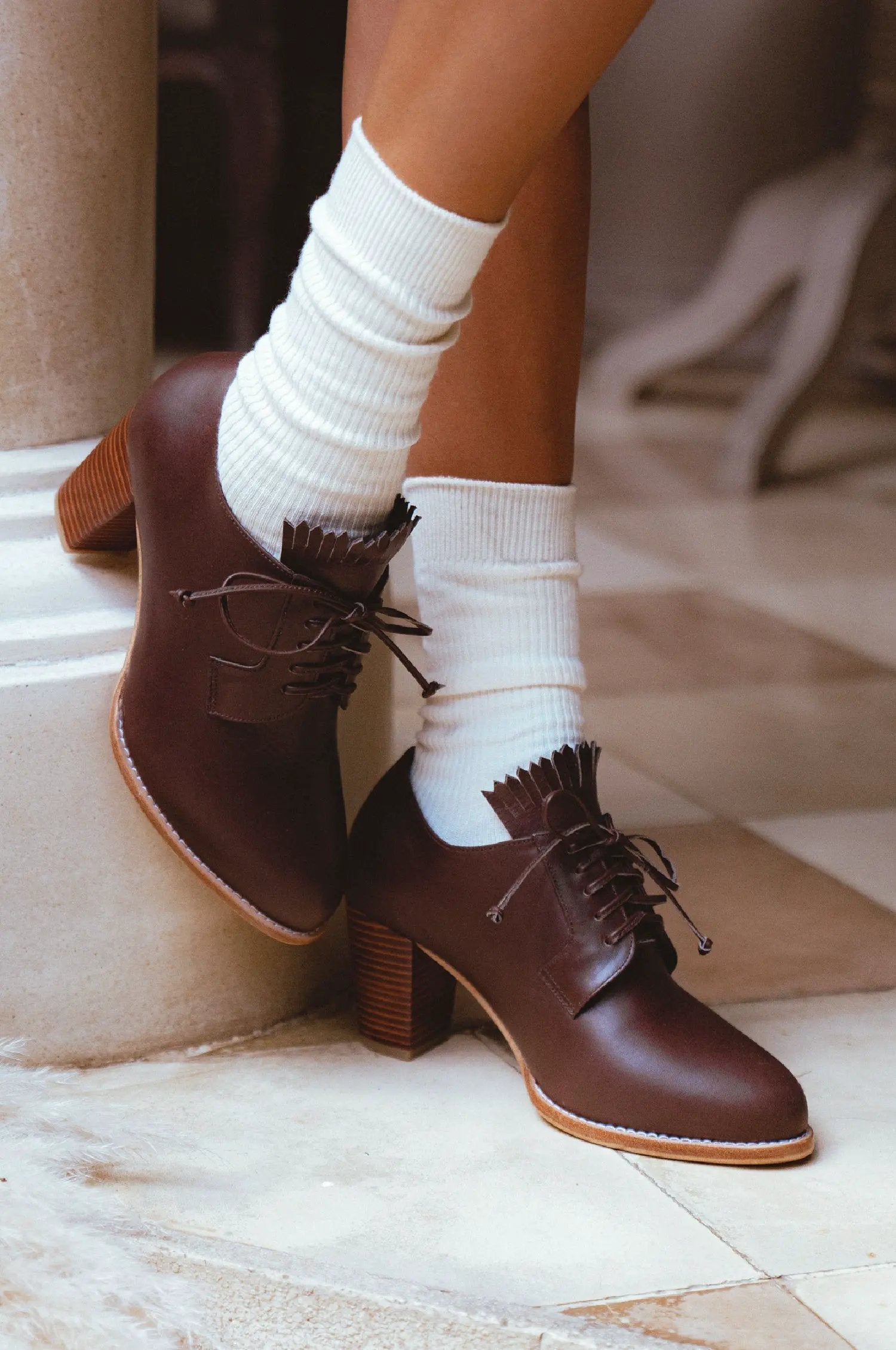 Lyon Lace-Up Leather Oxford Heels by ELF