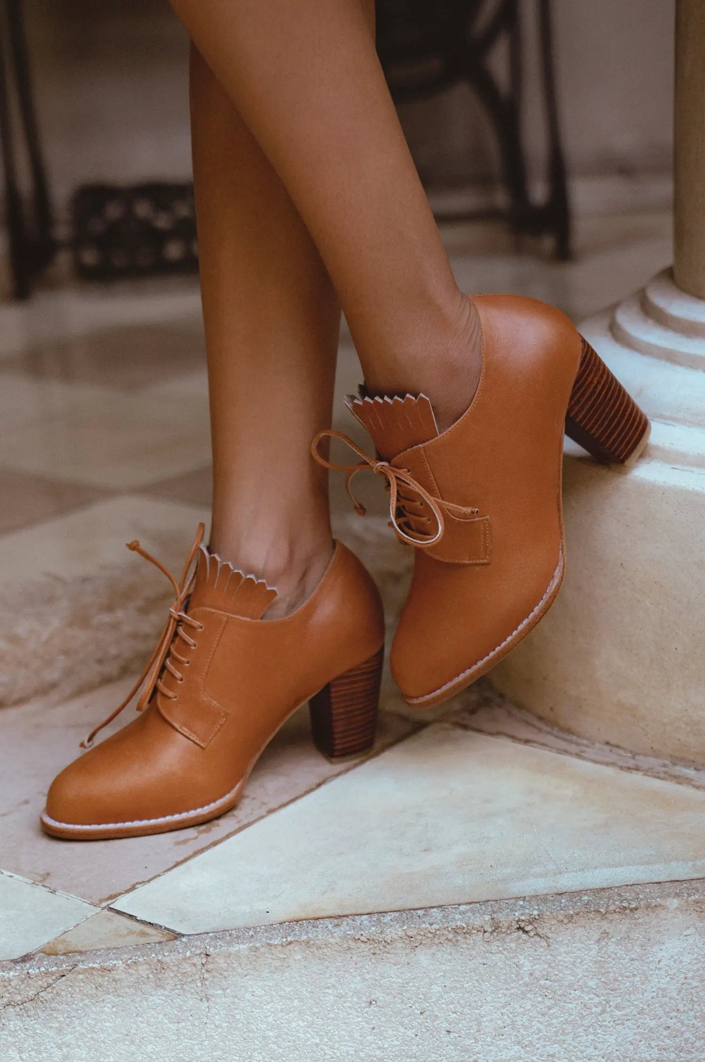 Lyon Lace-Up Leather Oxford Heels by ELF