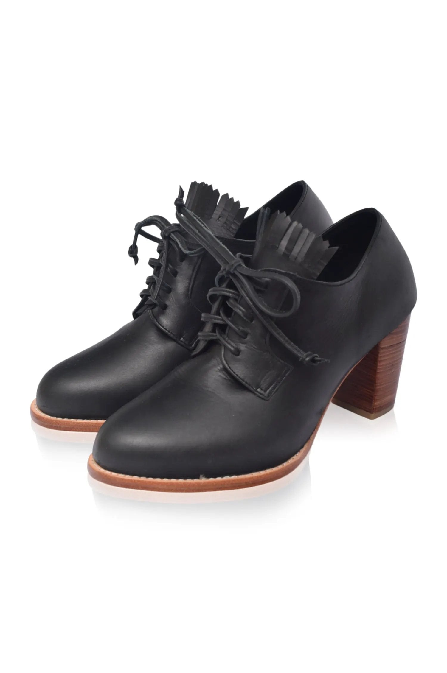 Lyon Lace-Up Leather Oxford Heels by ELF