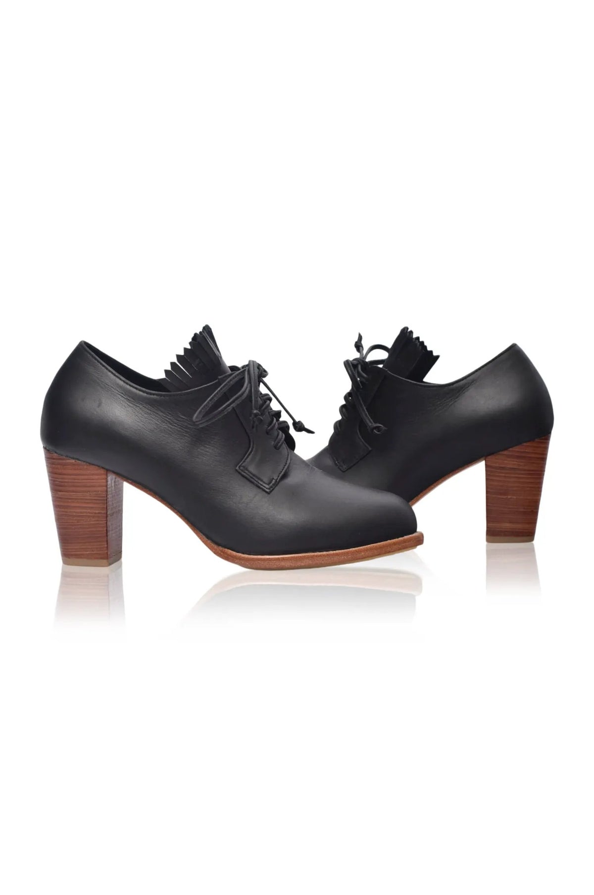 Lyon Lace-Up Leather Oxford Heels by ELF
