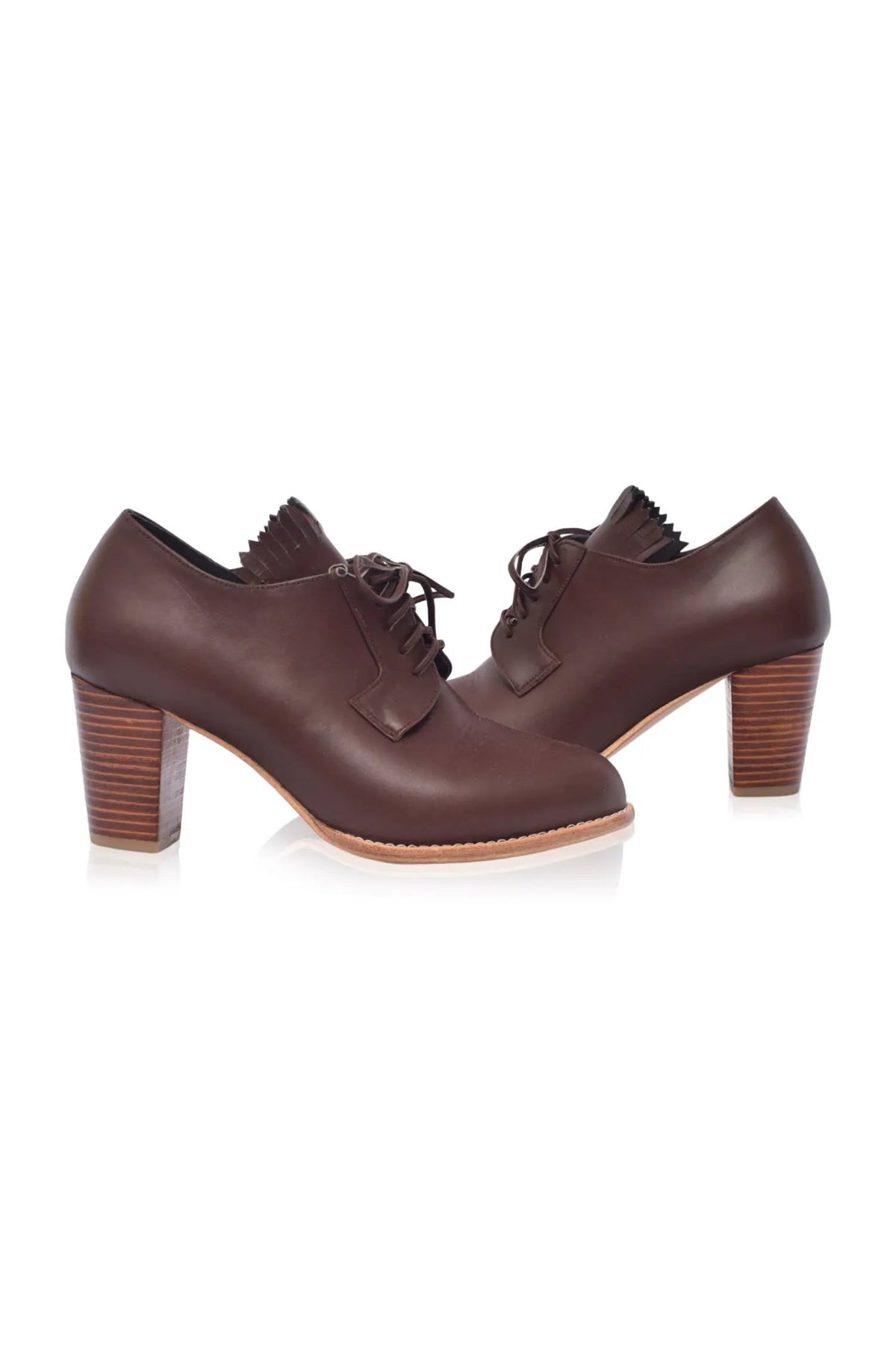 Lyon Lace-Up Leather Oxford Heels by ELF