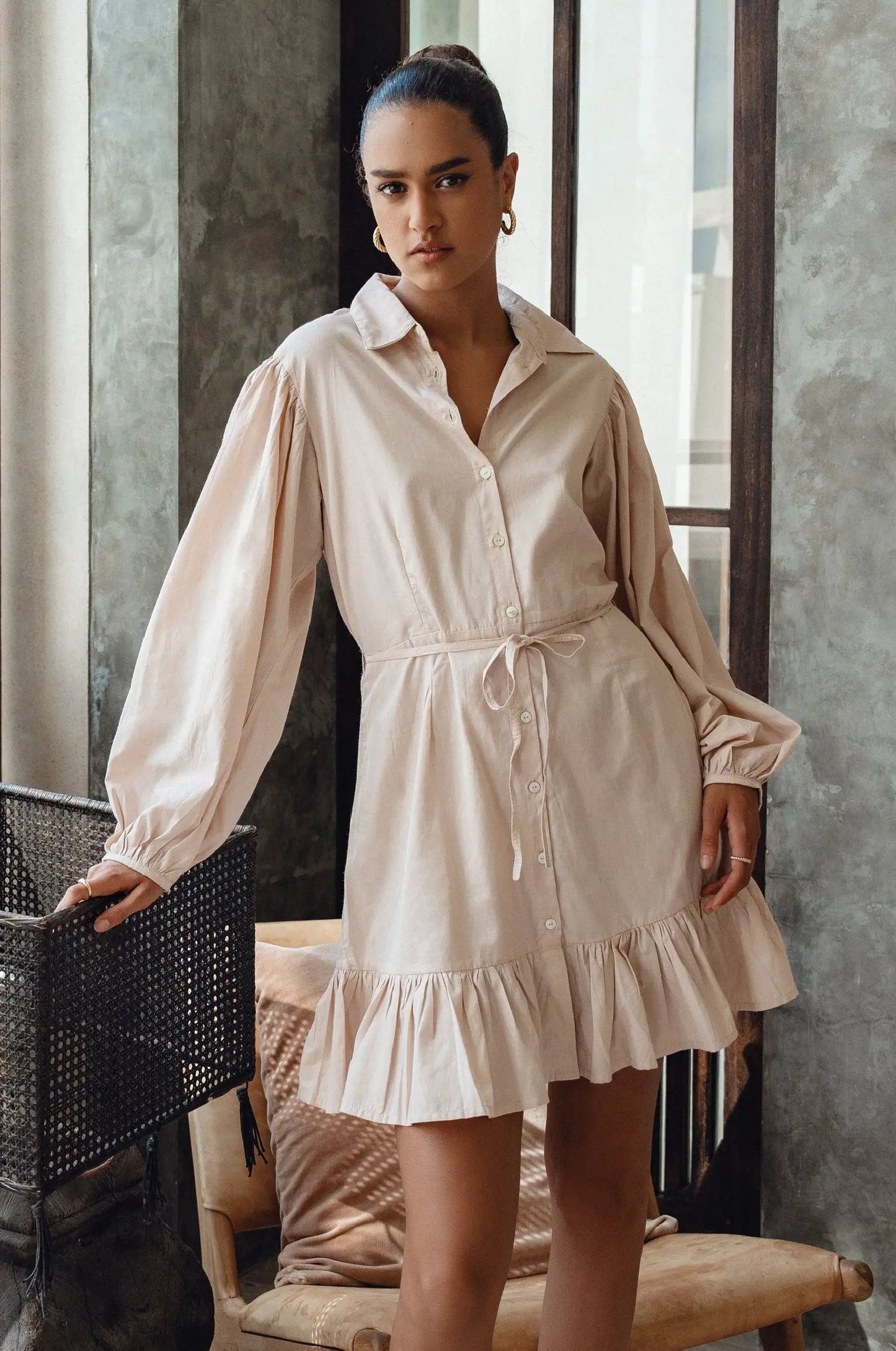 Malina Button Down Cotton Mini Dress (Sale) by ELF