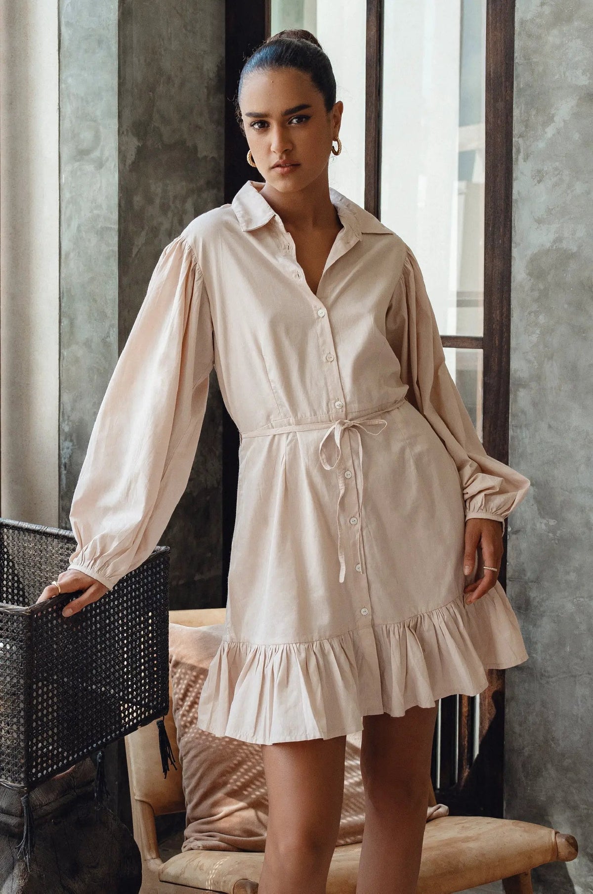Malina Button Down Cotton Mini Dress (Sale) by ELF