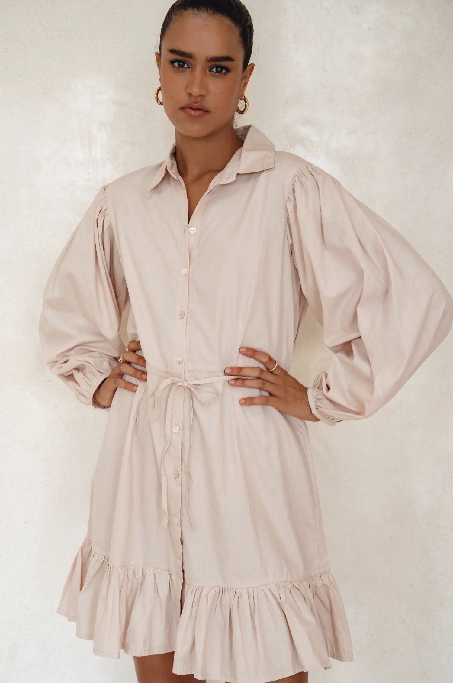 Malina Button Down Cotton Mini Dress (Sale) by ELF
