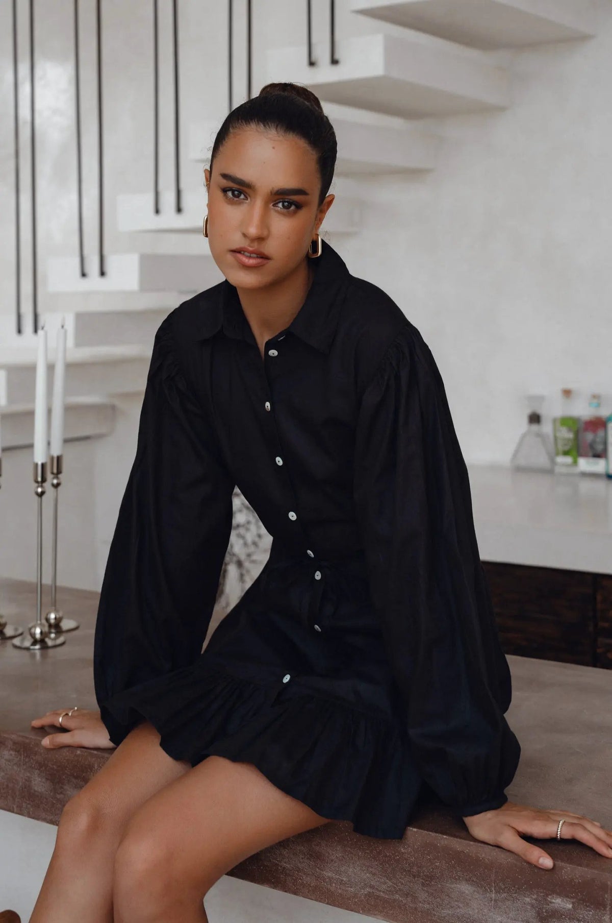 Malina Button Down Cotton Mini Dress (Sale) by ELF