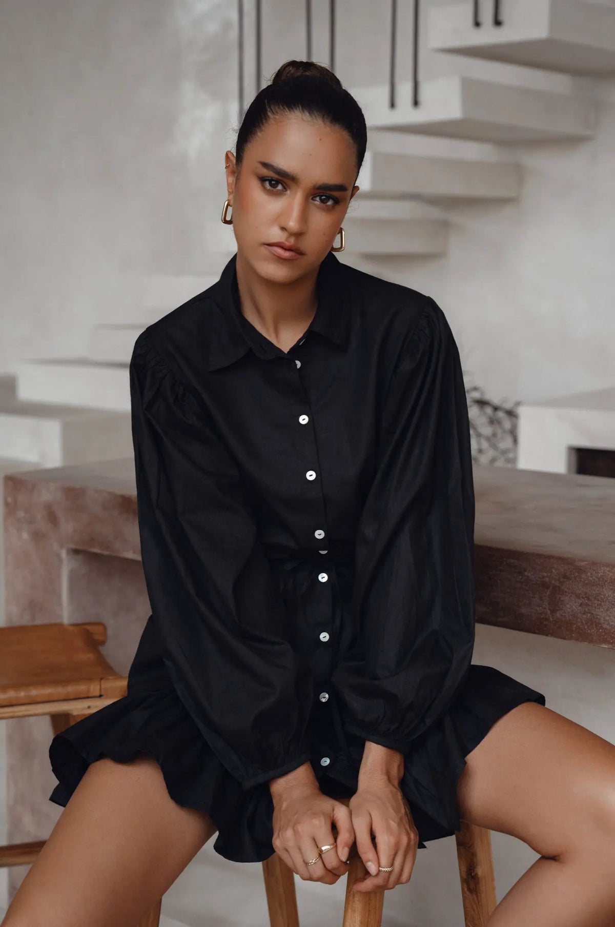 Malina Button Down Cotton Mini Dress (Sale) by ELF