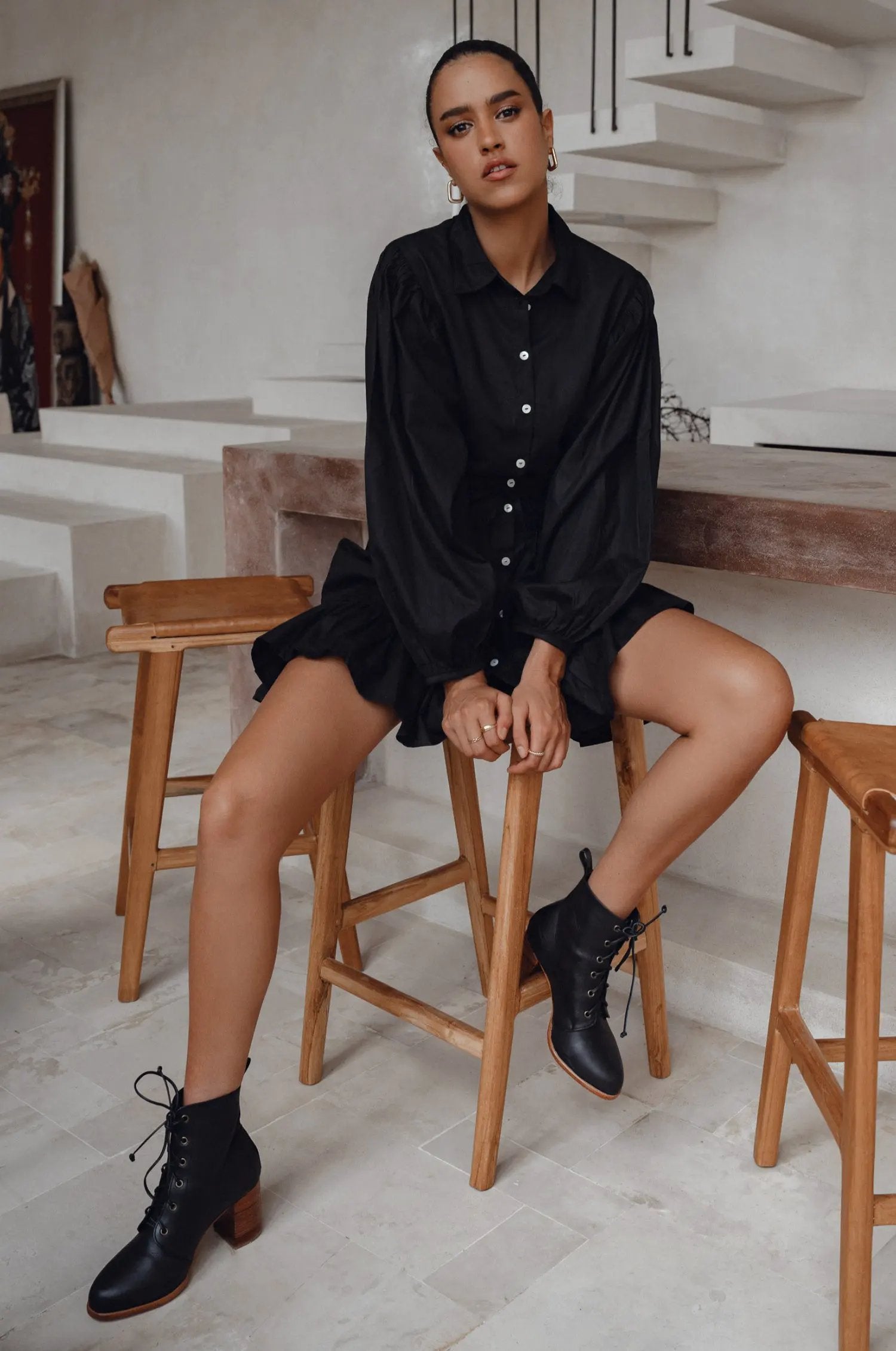 Malina Button Down Cotton Mini Dress (Sale) by ELF