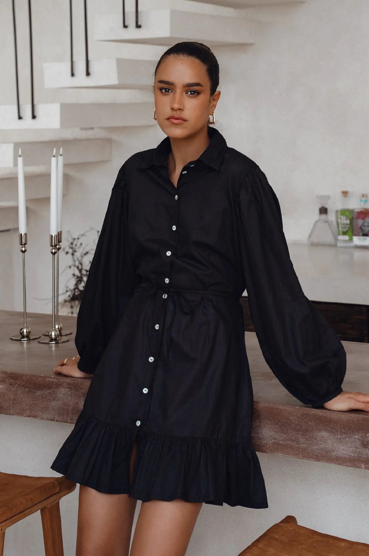 Malina Button Down Cotton Mini Dress (Sale) by ELF