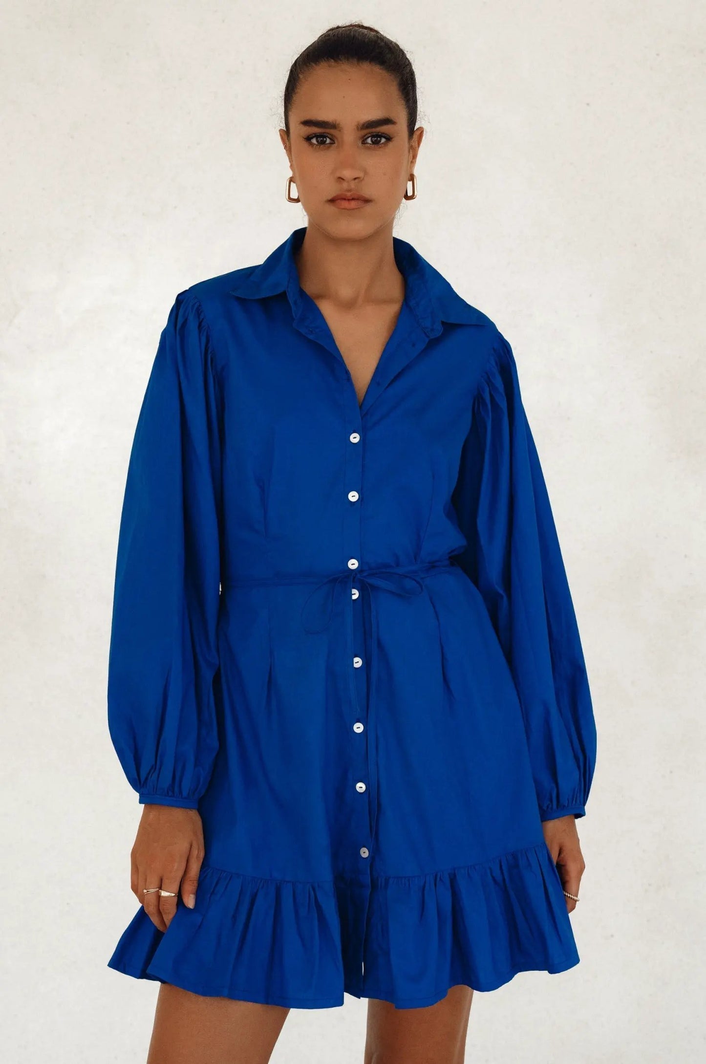 Malina Button Down Cotton Mini Dress (Sale) by ELF