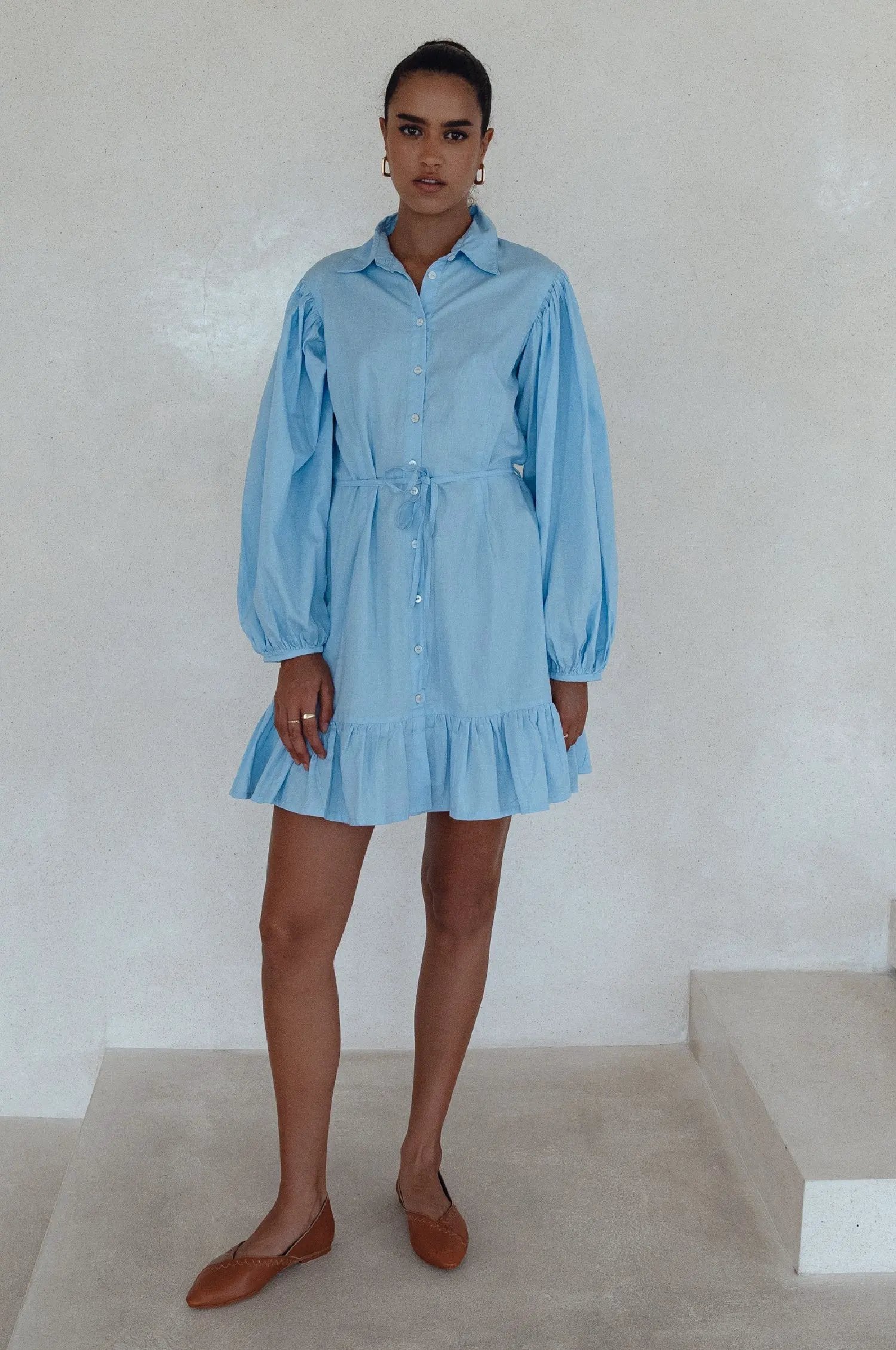 Malina Button Down Cotton Mini Dress (Sale) by ELF